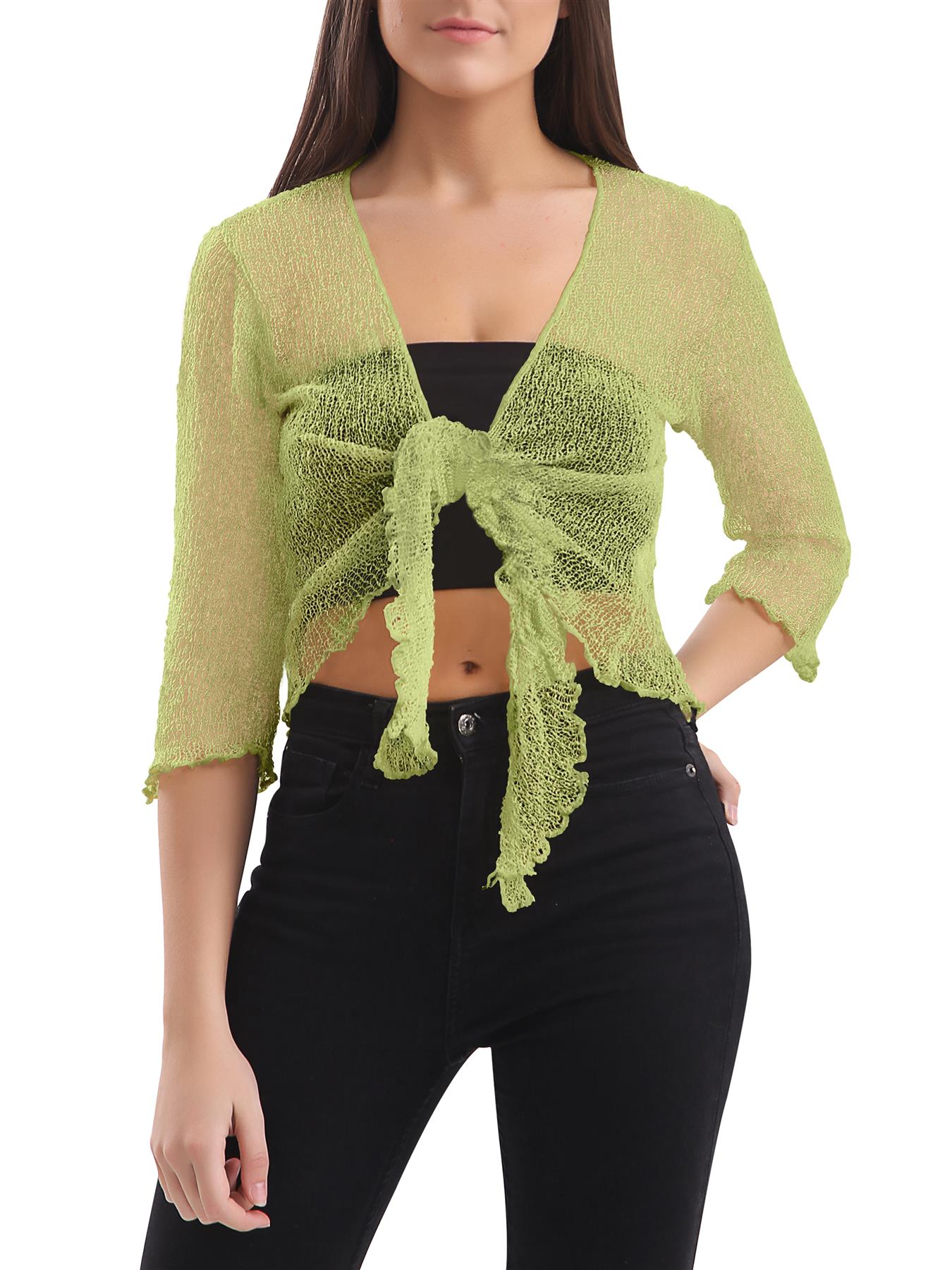 Womens Tie Up Open Front Shrug Ladies Knitted Cropped Bolero beach summer Top - Picture 55 of 169