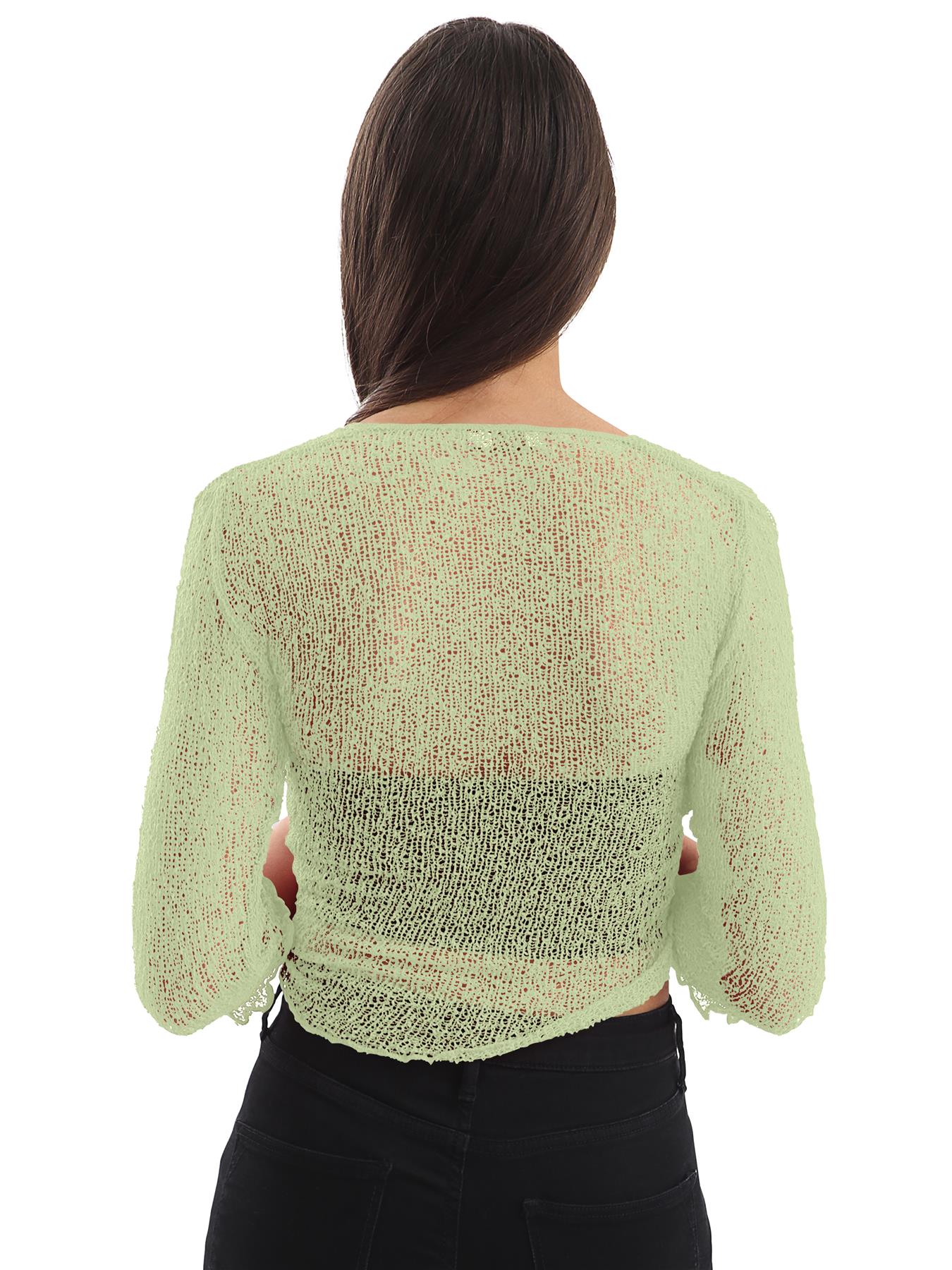 Womens Tie Up Open Front Shrug Ladies Knitted Cropped Bolero beach summer Top - Picture 75 of 169