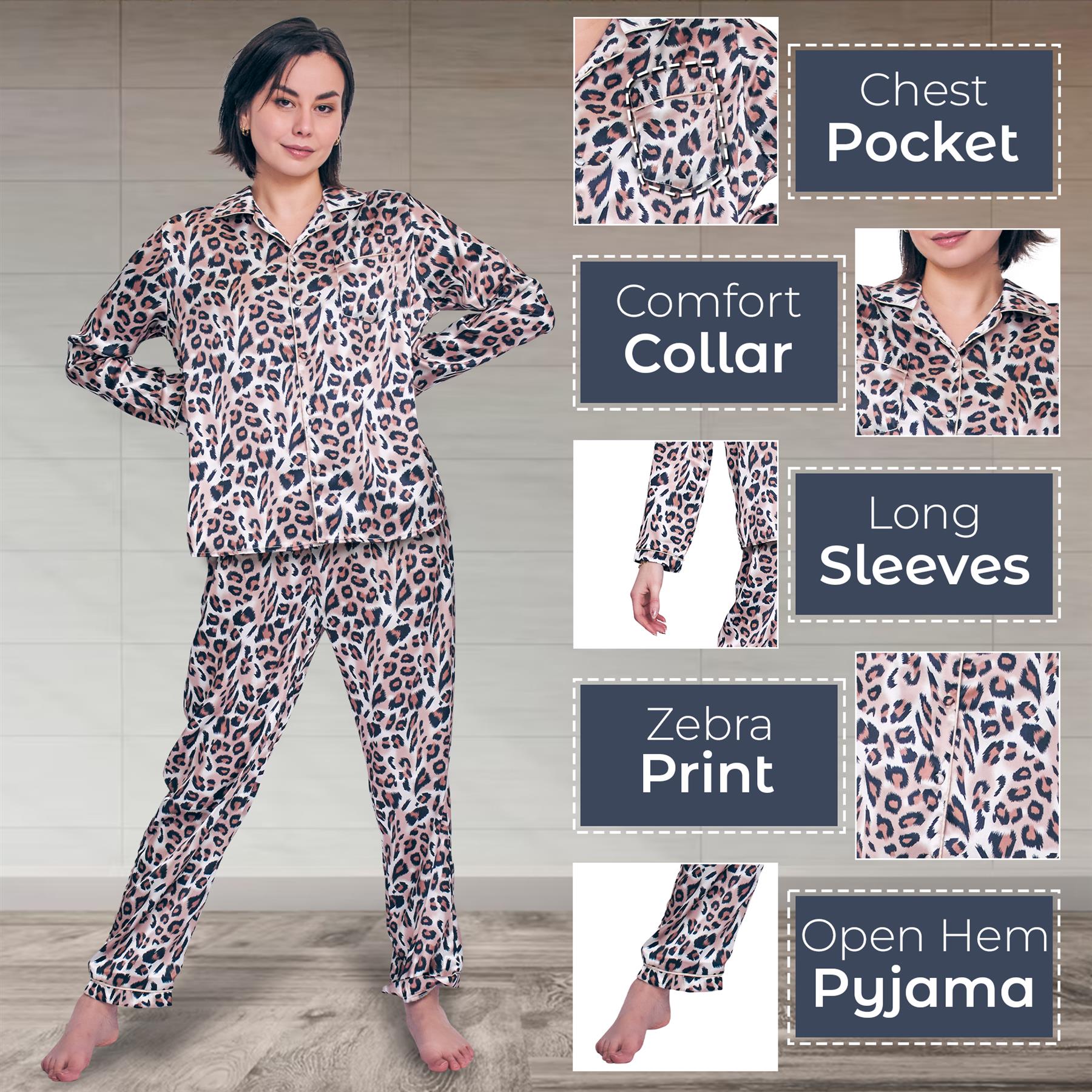 Women’s Long/Short Sleeve Pyjama Set Satin Silk Soft Nightwear PJS Loungewear UK - Picture 15 of 15
