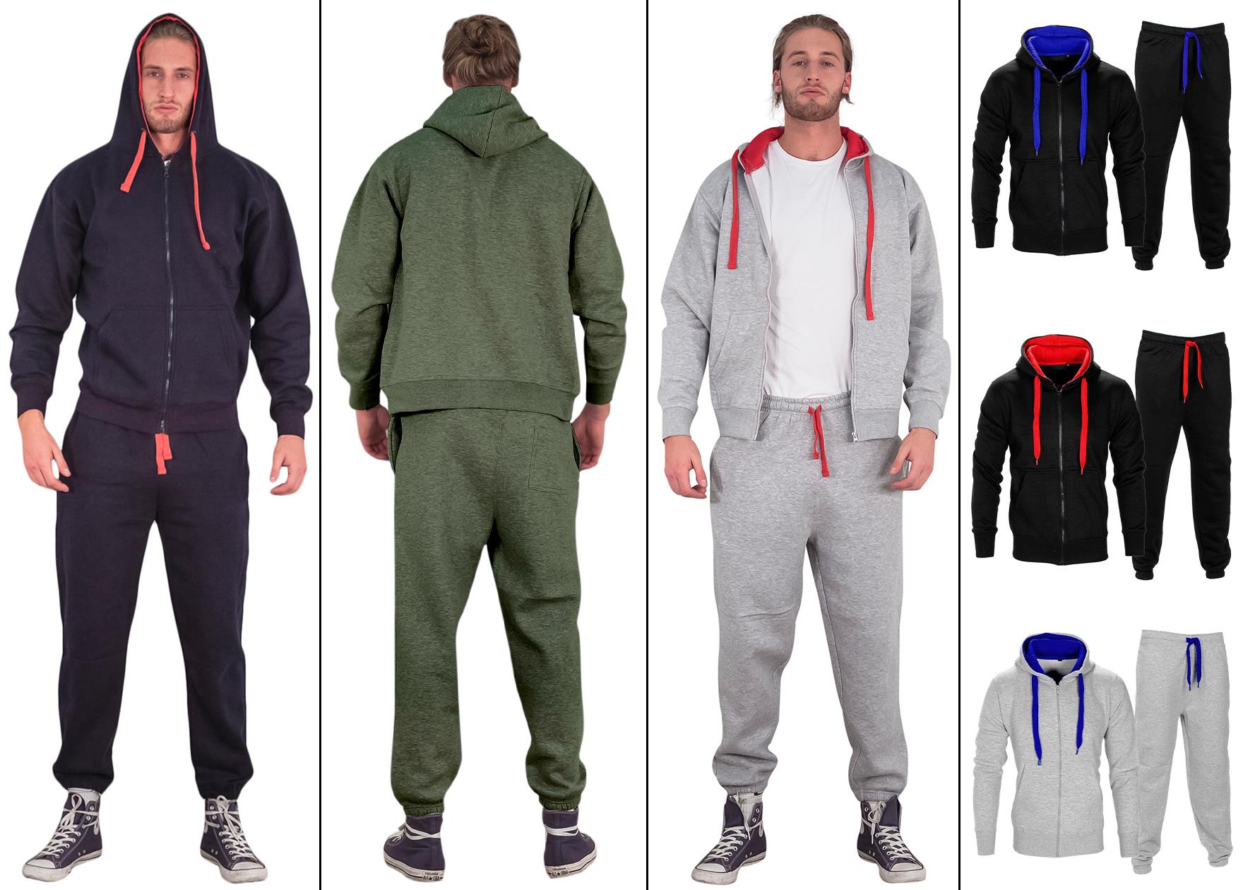 Tuta uomo manica intera pile a contrasto set cordino superiore e inferiore cappuccio zip - Foto 1 di 18