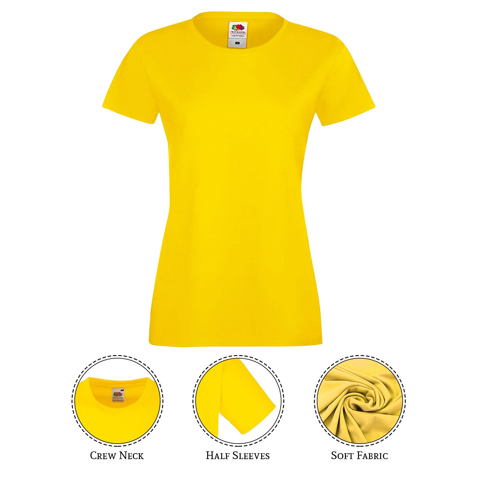 Fruit Of The Loom T Shirts Womens Ladies Plain Coloured Cotton Fitted Tee Shirt - Picture 29 of 35