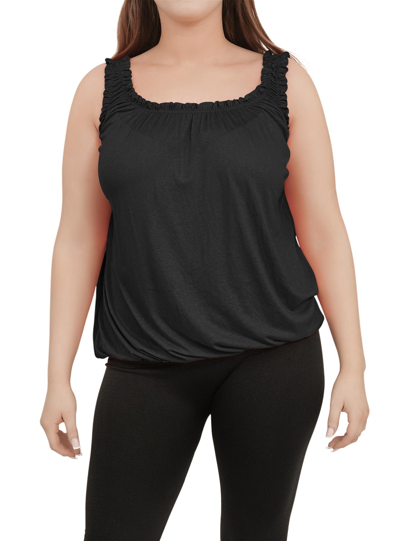 Women Round Scoop Neckline Gathered Vest Top Ladies Elastic Bubble Hem Summer - Picture 16 of 138