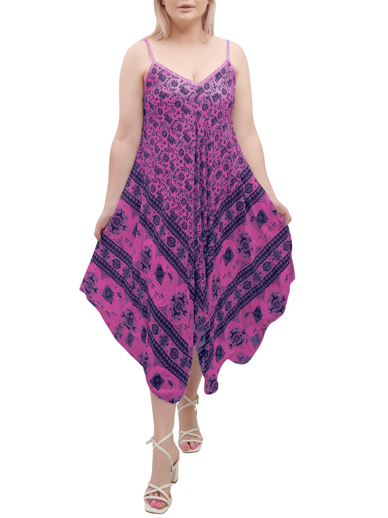 Womens Sleeveless Italian V Neck Hanky Dress Elephant Print Strappy Summer Maxi - Picture 21 of 72