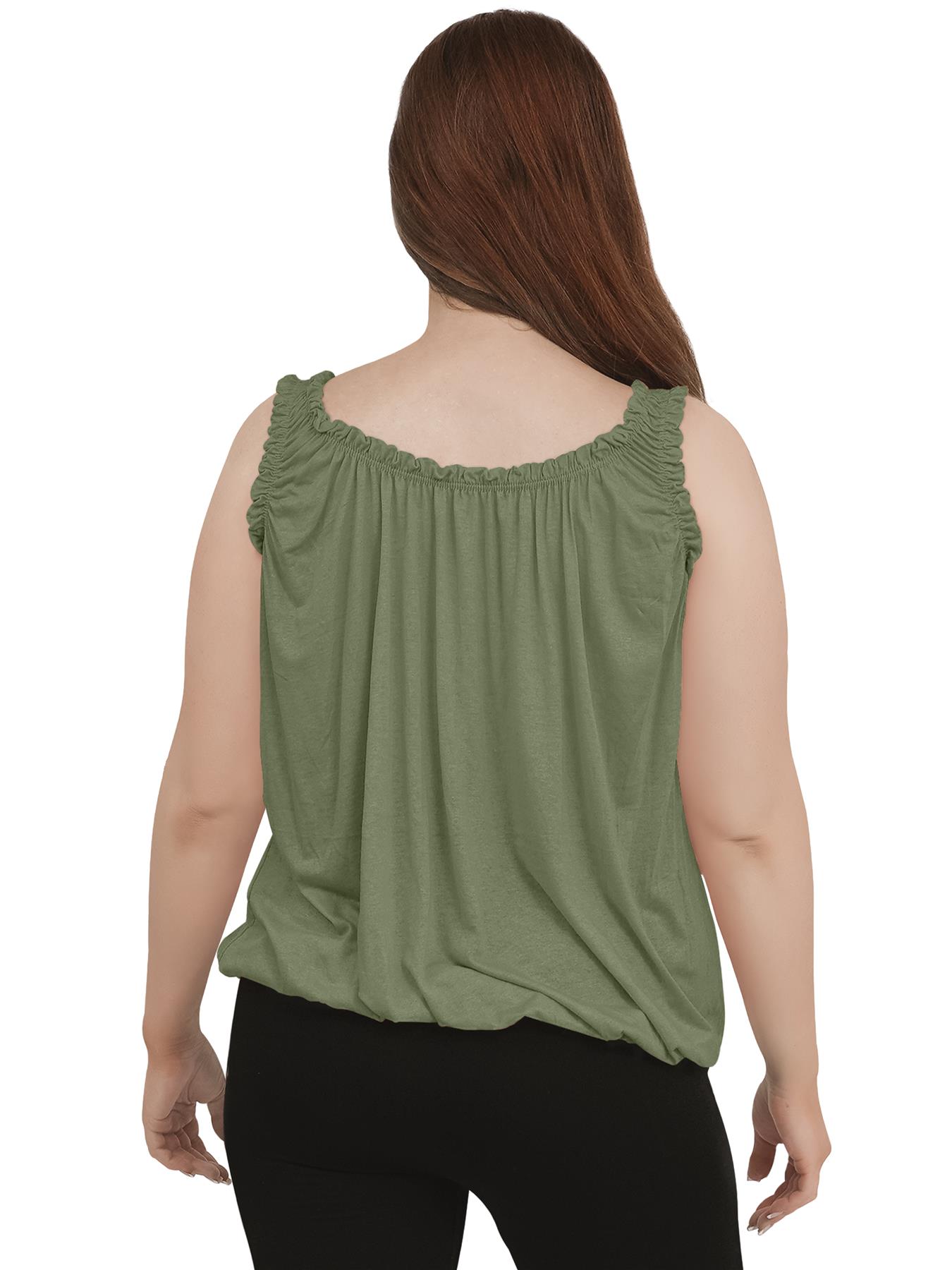 Women Round Scoop Neckline Gathered Vest Top Ladies Elastic Bubble Hem Summer - Picture 63 of 138