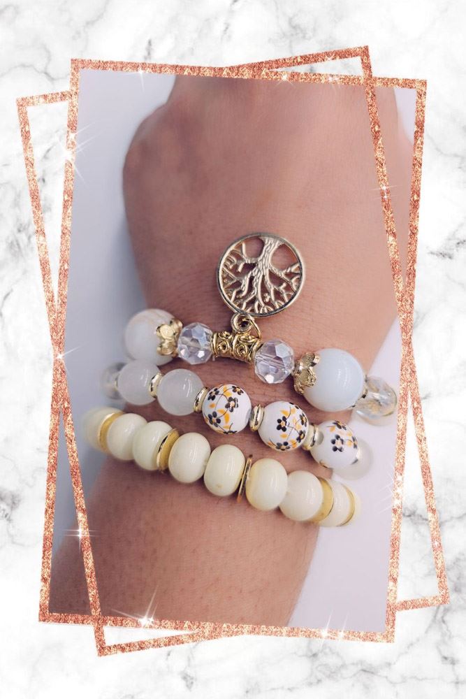 LMF 3Pcs/Set Boho Tree Pendant Bracelet Girls Chic Beaded Bangle - Picture 6 of 6