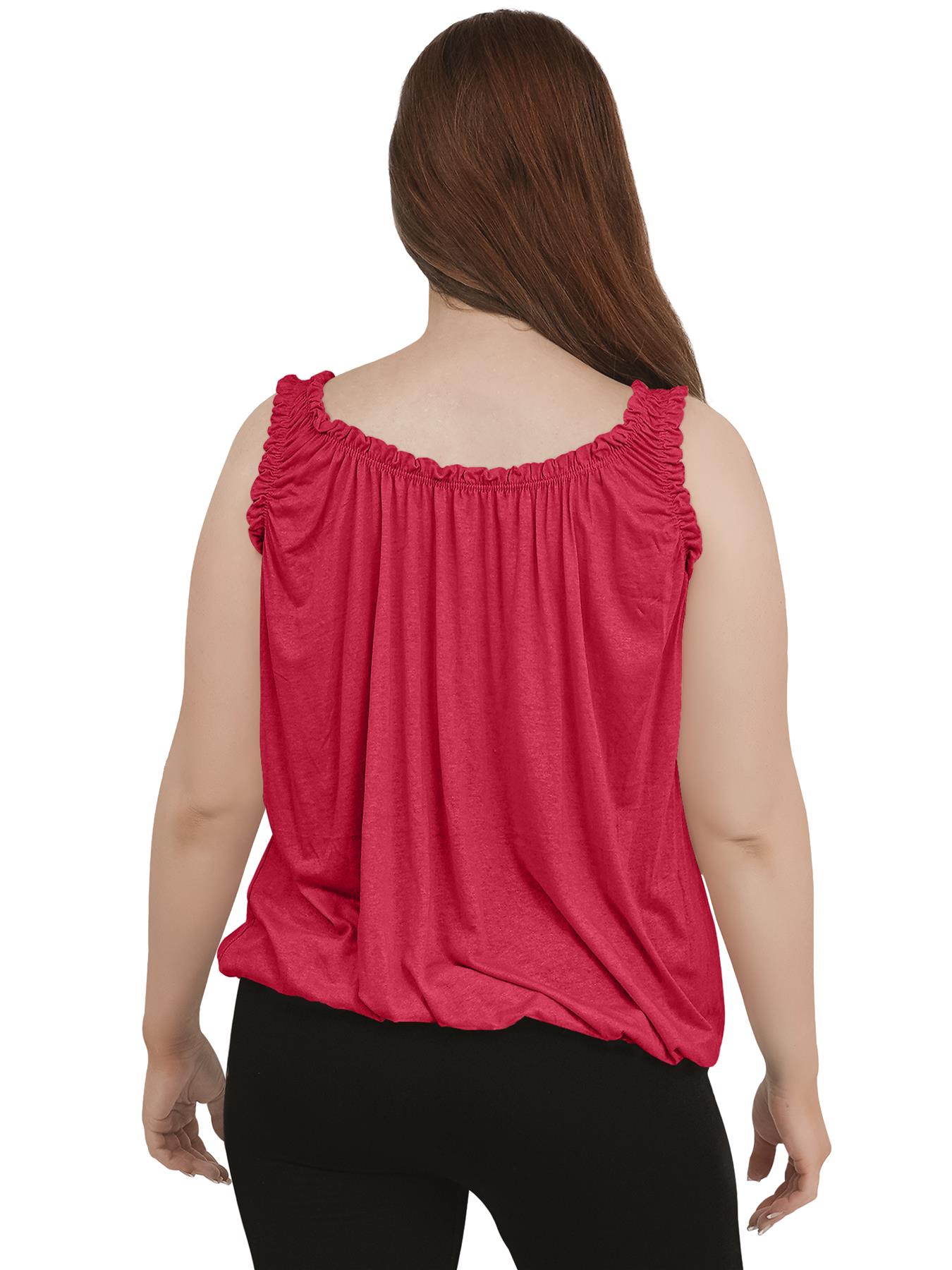 Women Round Scoop Neckline Gathered Vest Top Ladies Elastic Bubble Hem Summer - Picture 136 of 138