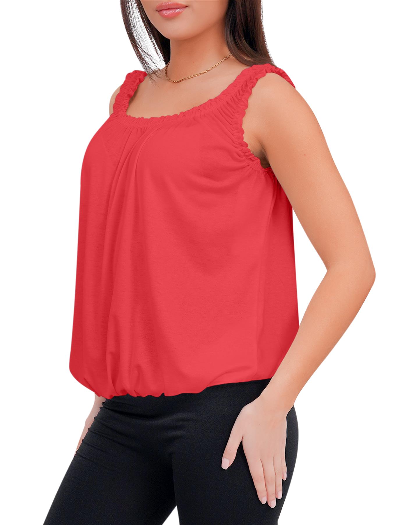 Women Round Scoop Neckline Gathered Vest Top Ladies Elastic Bubble Hem Summer - Picture 23 of 138