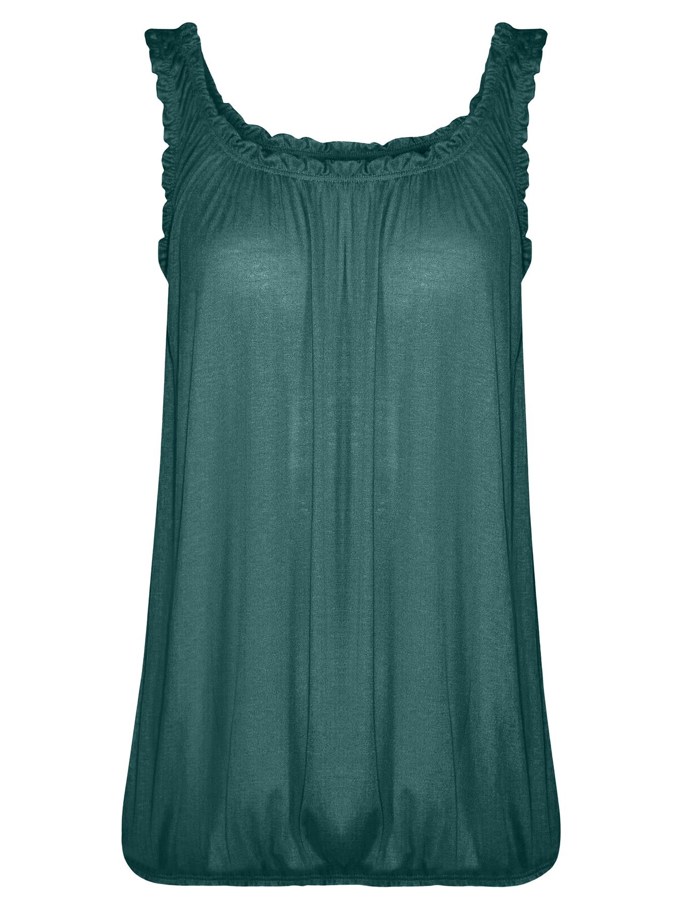 Women Round Scoop Neckline Gathered Vest Top Ladies Elastic Bubble Hem Summer - Picture 31 of 138