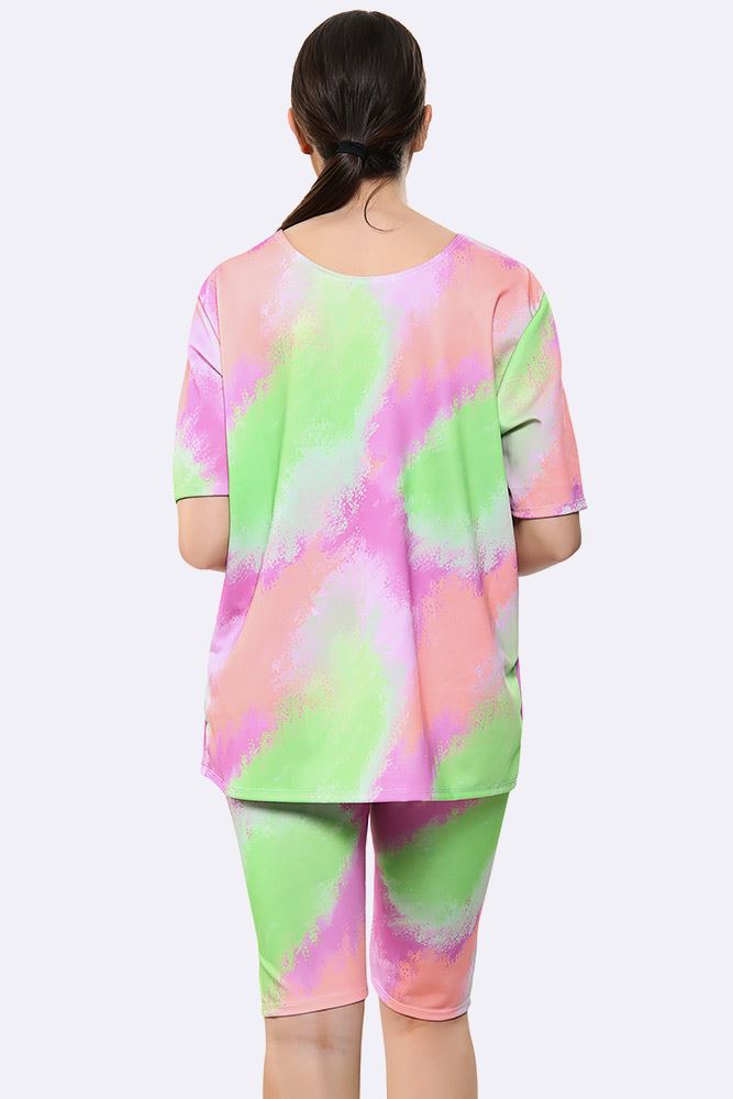 New Womens Summer T-Shirt and Cycling Shorts Set Tie Dye Co-ord Set - Picture 6 of 12