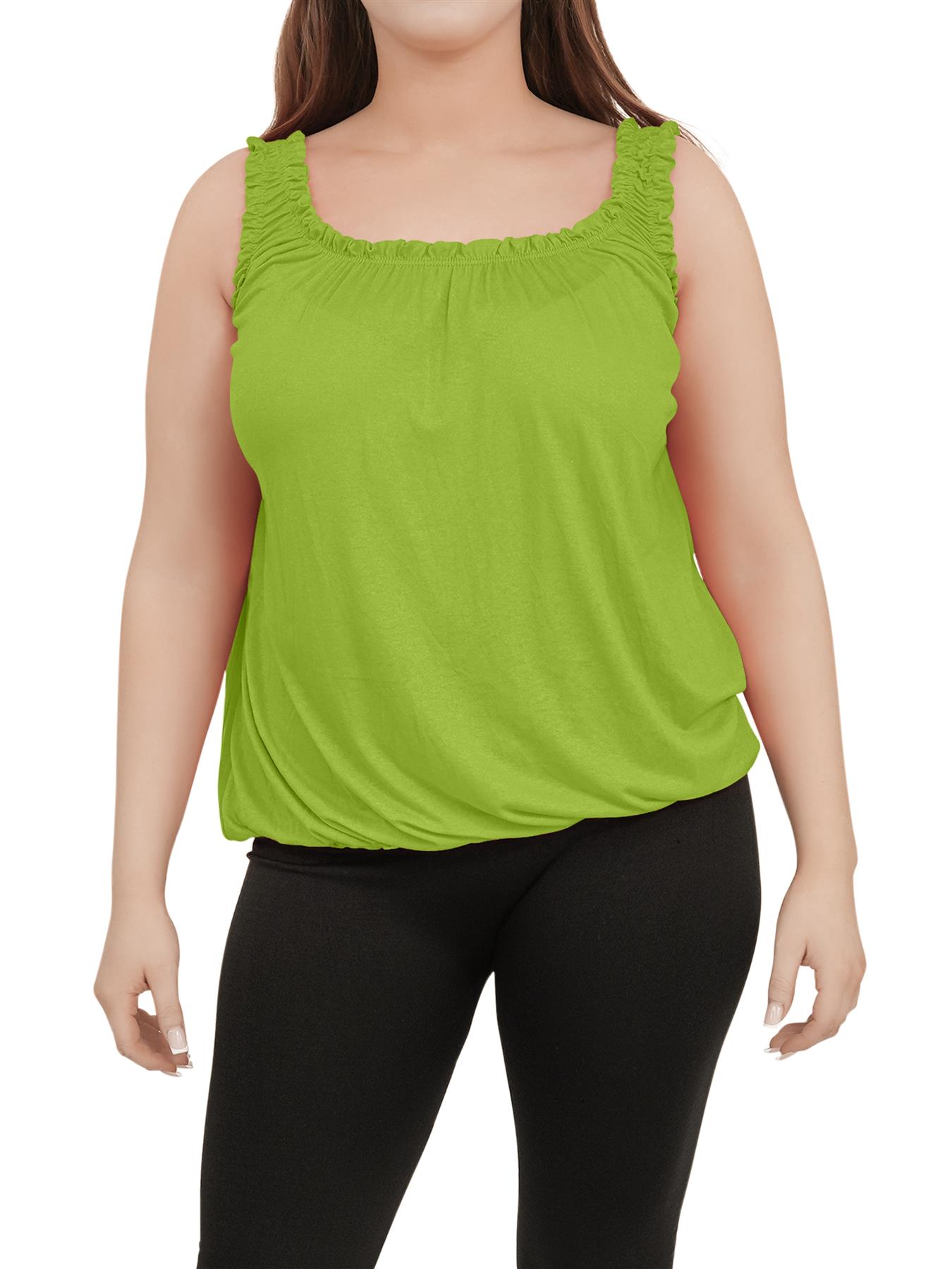 Women Round Scoop Neckline Gathered Vest Top Ladies Elastic Bubble Hem Summer - Picture 6 of 138