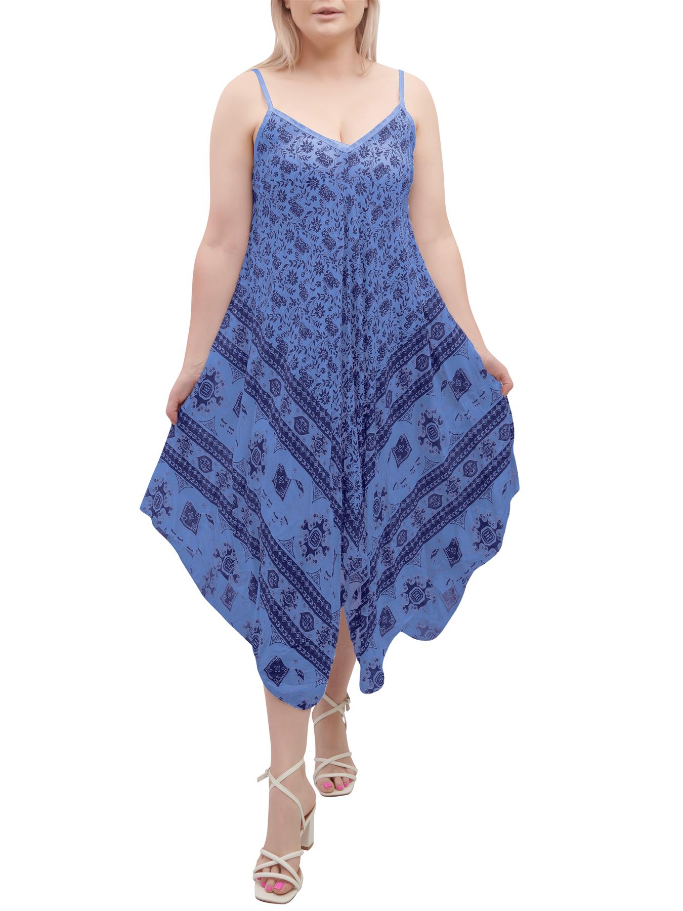 Womens Sleeveless Italian V Neck Hanky Dress Elephant Print Strappy Summer Maxi - Picture 52 of 72