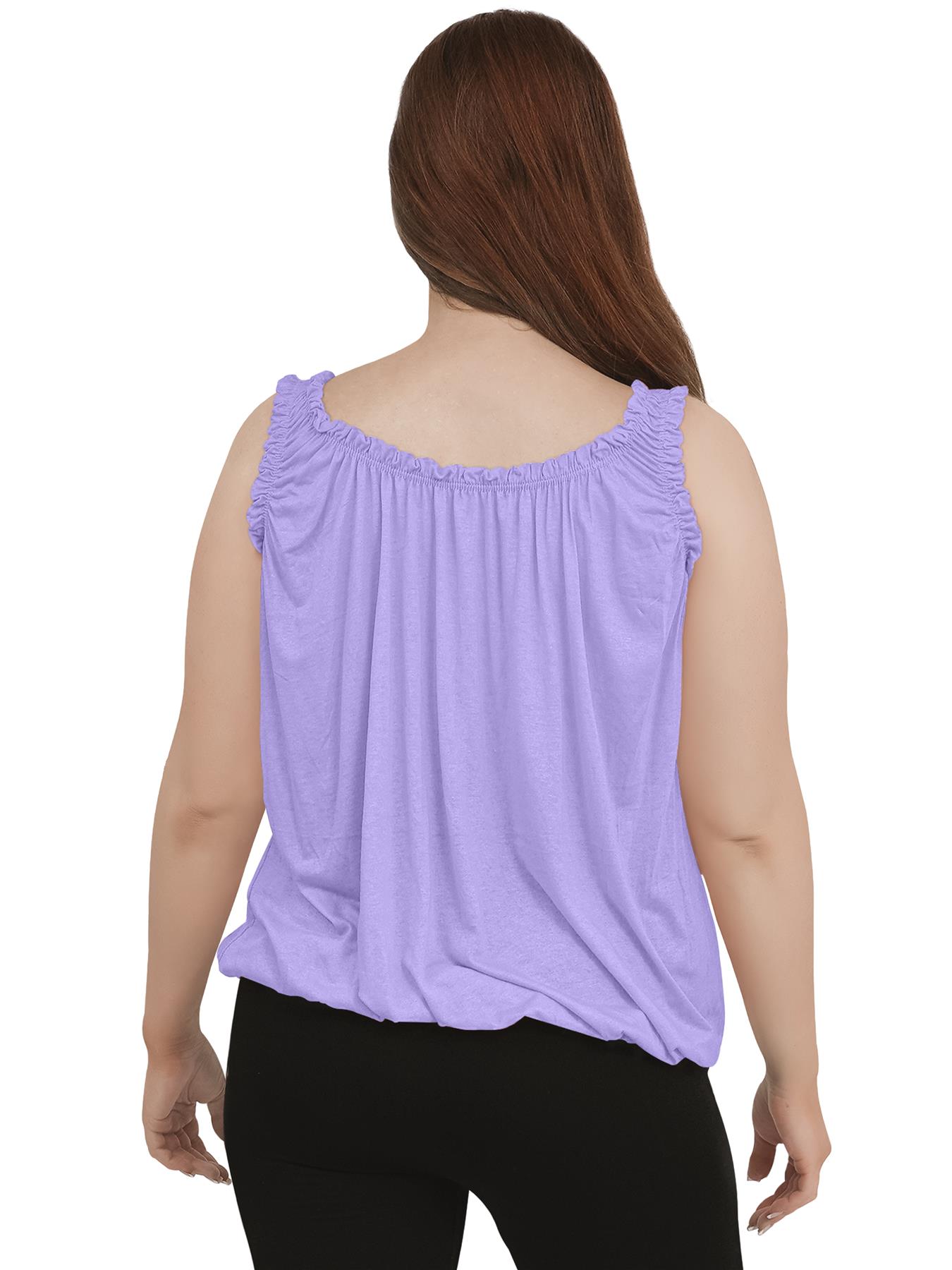 Women Round Scoop Neckline Gathered Vest Top Ladies Elastic Bubble Hem Summer - Picture 78 of 138
