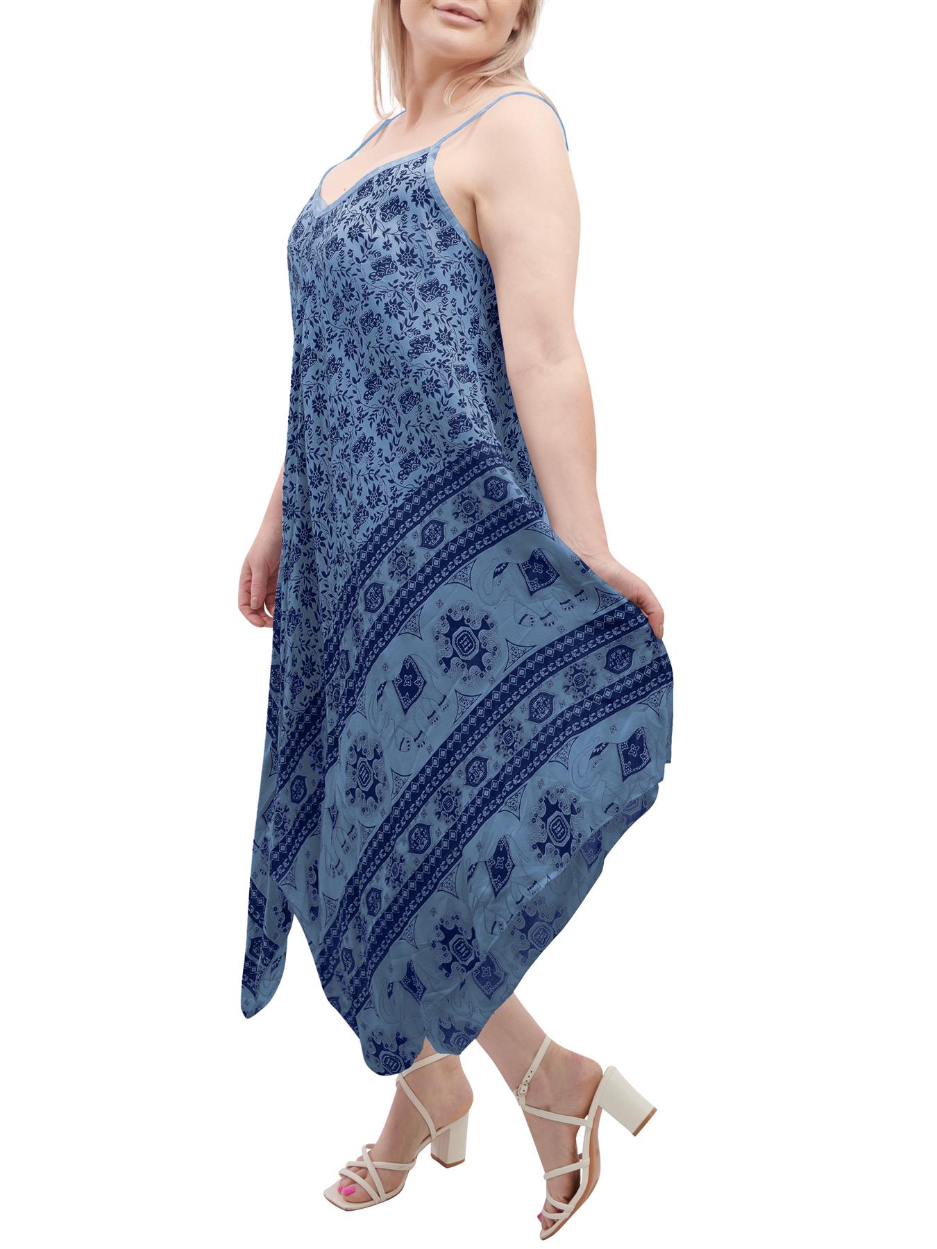 Womens Sleeveless Italian V Neck Hanky Dress Elephant Print Strappy Summer Maxi - Picture 19 of 72