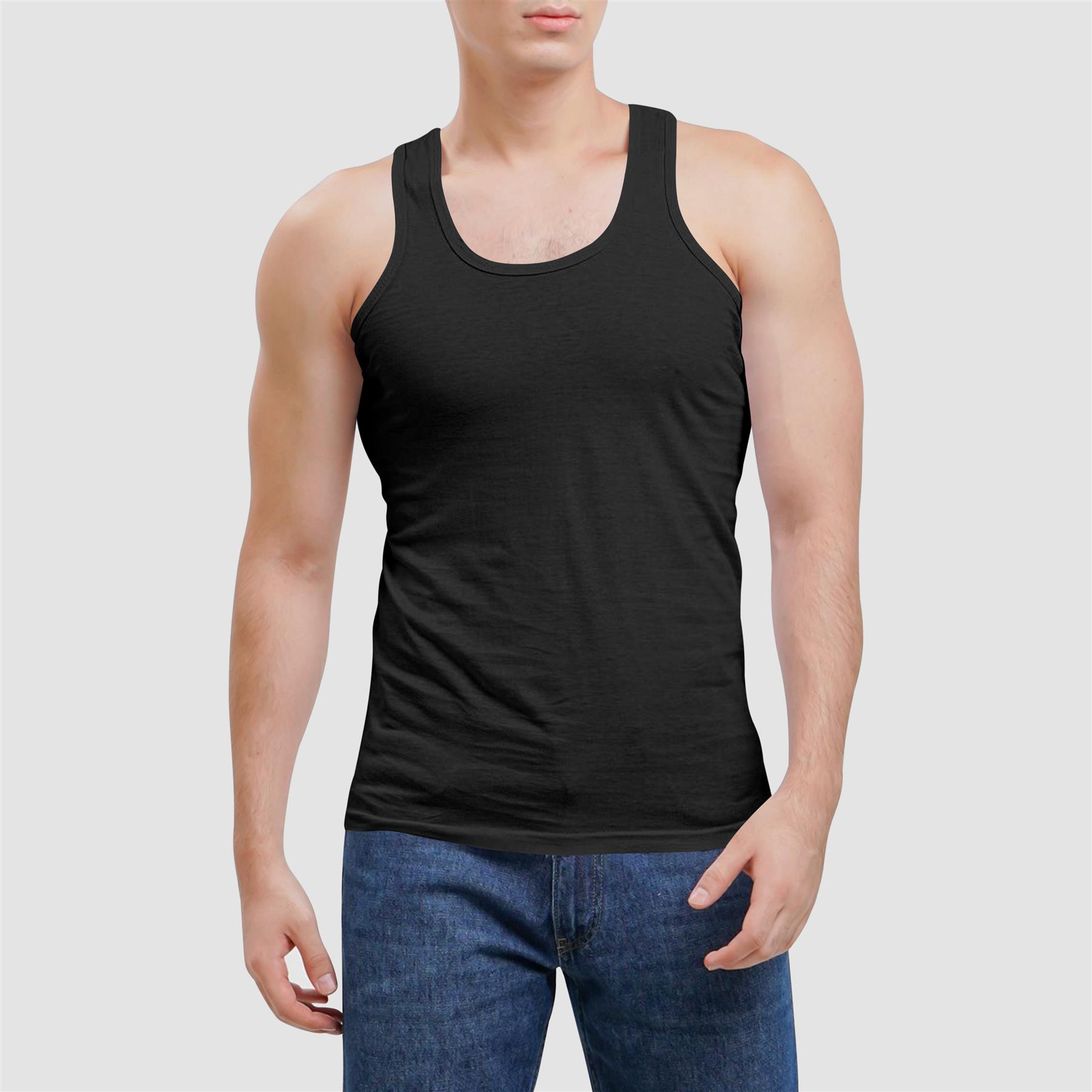 Herren-Unterhemden Trägershirt uni Sommer 100 % Baumwolle Tanktops für Fitnessstudio Training UK - Bild 3 von 6