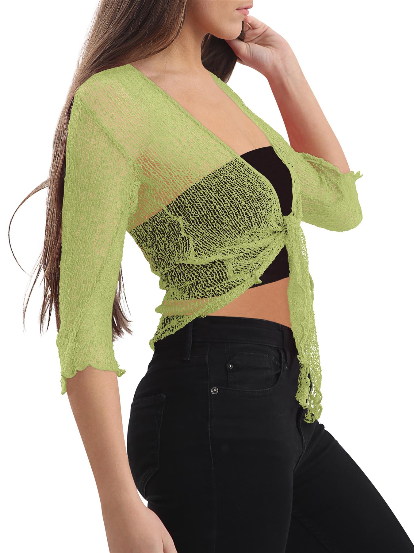 Womens Tie Up Open Front Shrug Ladies Knitted Cropped Bolero beach summer Top - Picture 56 of 169