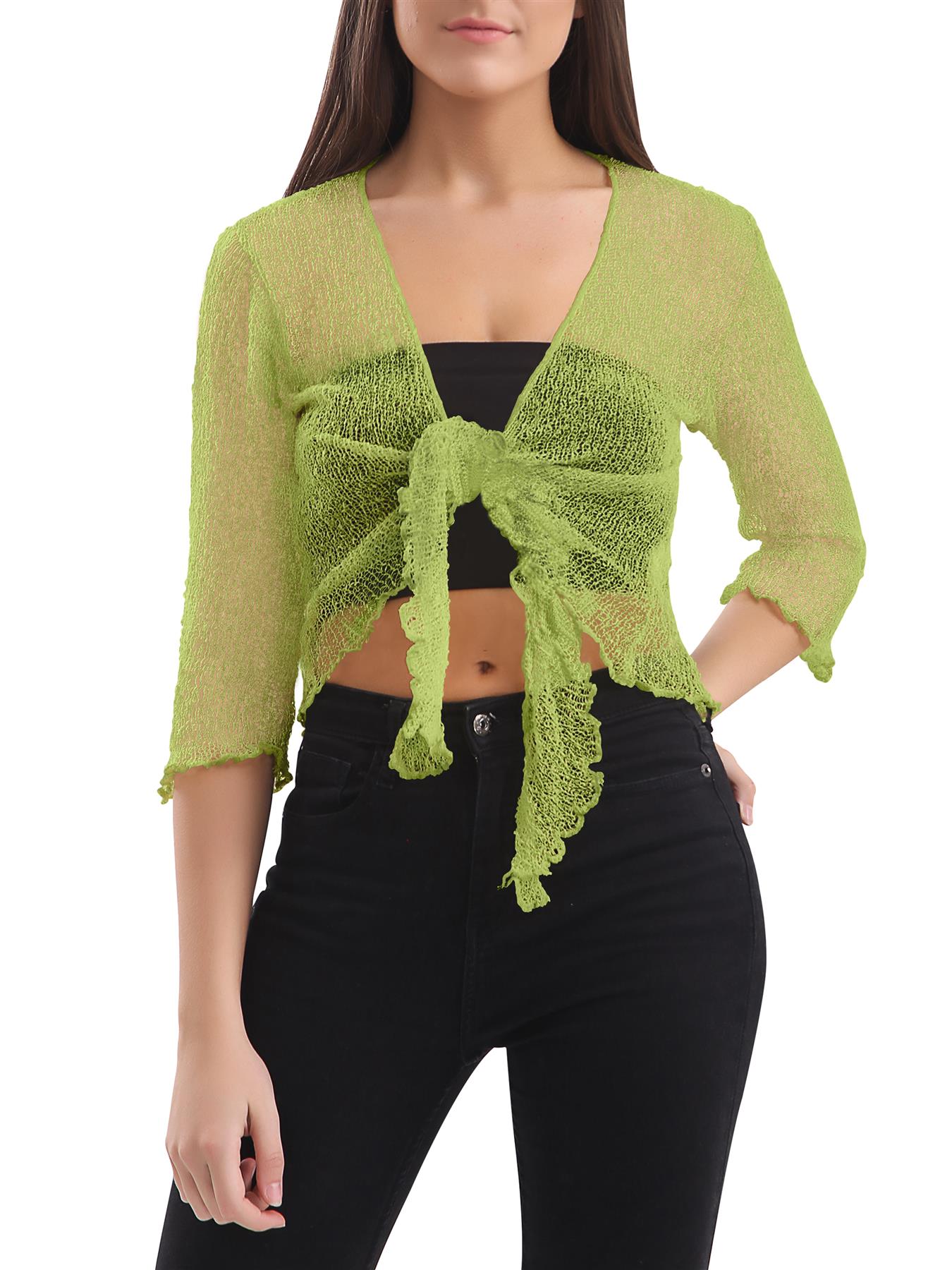 Womens Tie Up Open Front Shrug Ladies Knitted Cropped Bolero beach summer Top - Picture 70 of 169