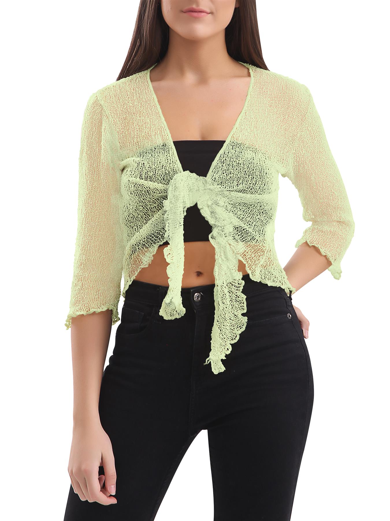 Womens Tie Up Open Front Shrug Ladies Knitted Cropped Bolero beach summer Top - Picture 73 of 169