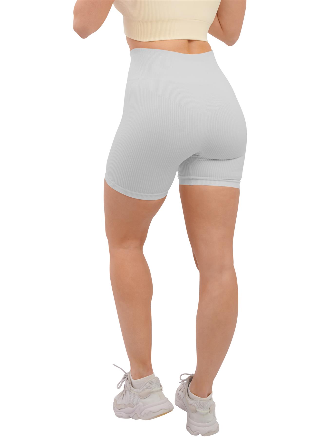 Damen Sport Radhose Gerippt Hohe Taille Gym Sommer Shorts Gummizug - Bild 18 von 19
