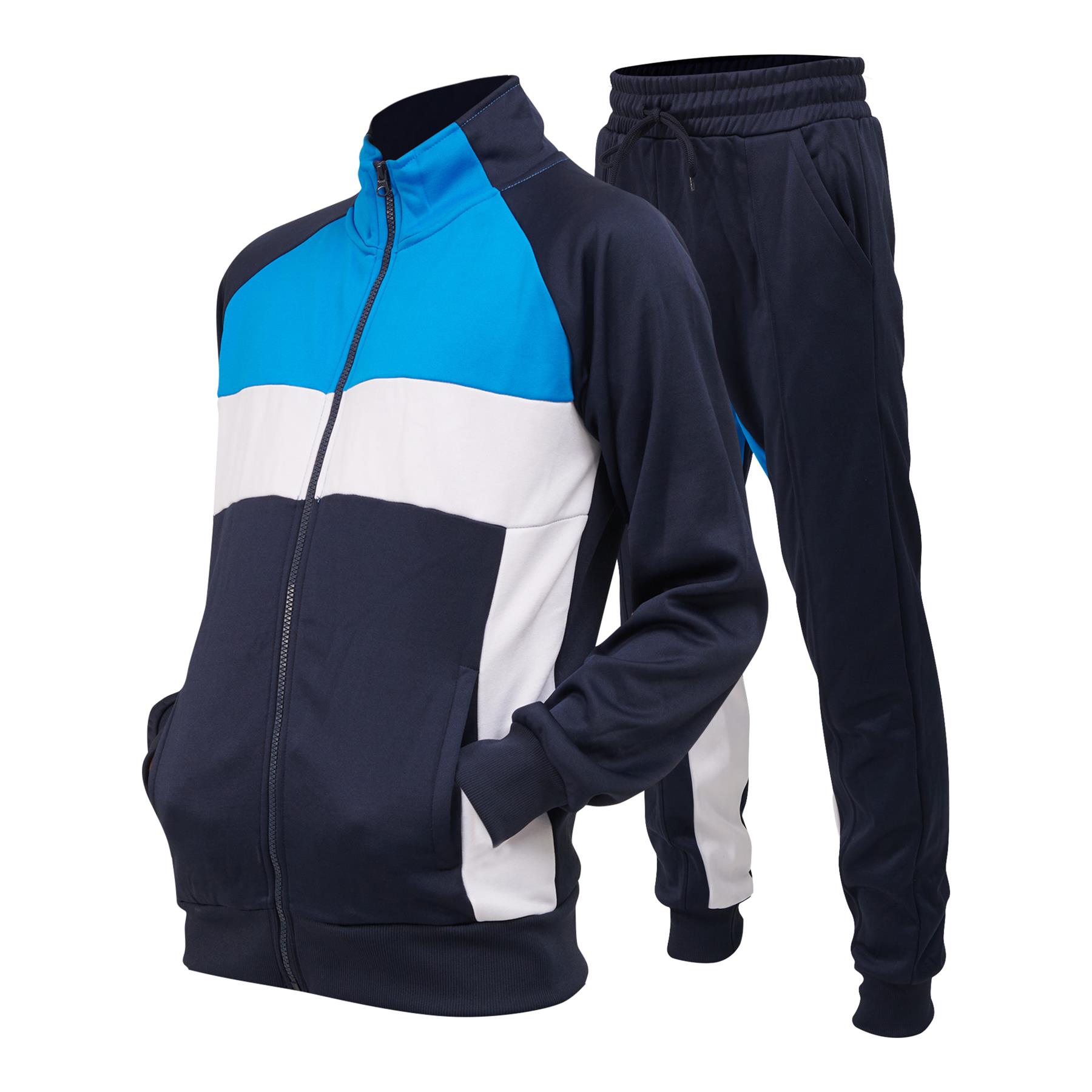 Mens Panelled Zip-through Collared Tracksuit Set Joggers Bottom Casual Tracksuit - Picture 7 of 9