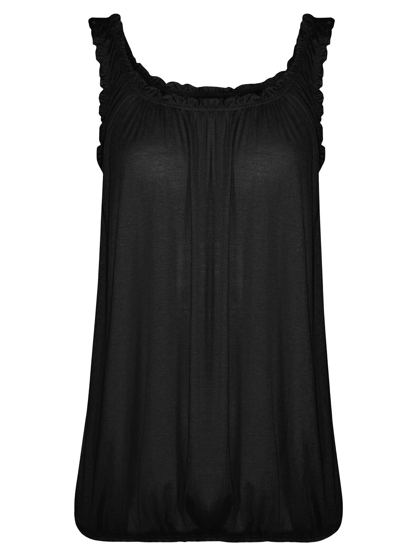 Women Round Scoop Neckline Gathered Vest Top Ladies Elastic Bubble Hem Summer - Picture 14 of 138