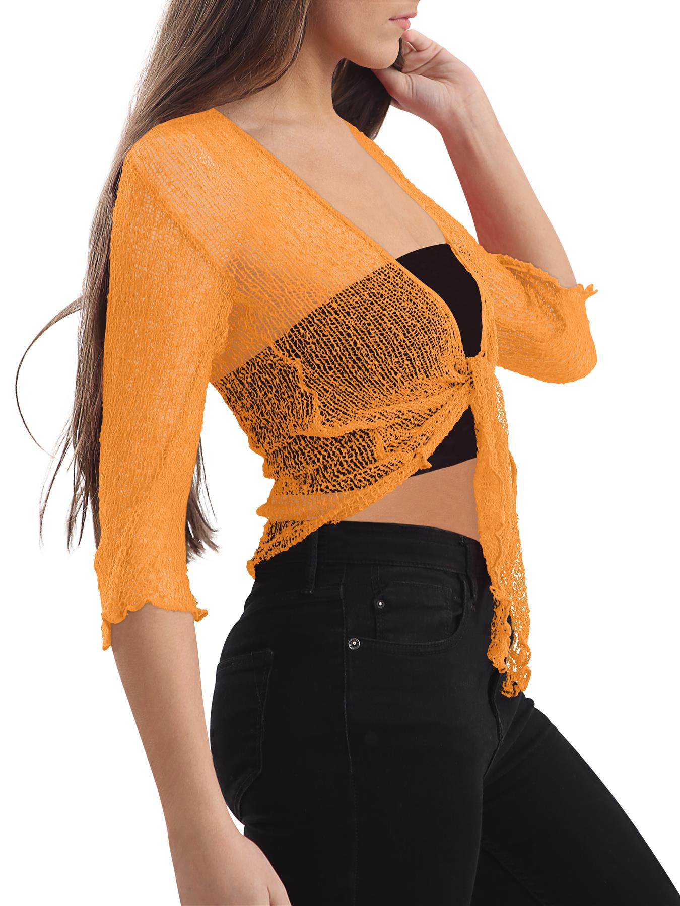 Womens Tie Up Open Front Shrug Ladies Knitted Cropped Bolero beach summer Top - Picture 168 of 169