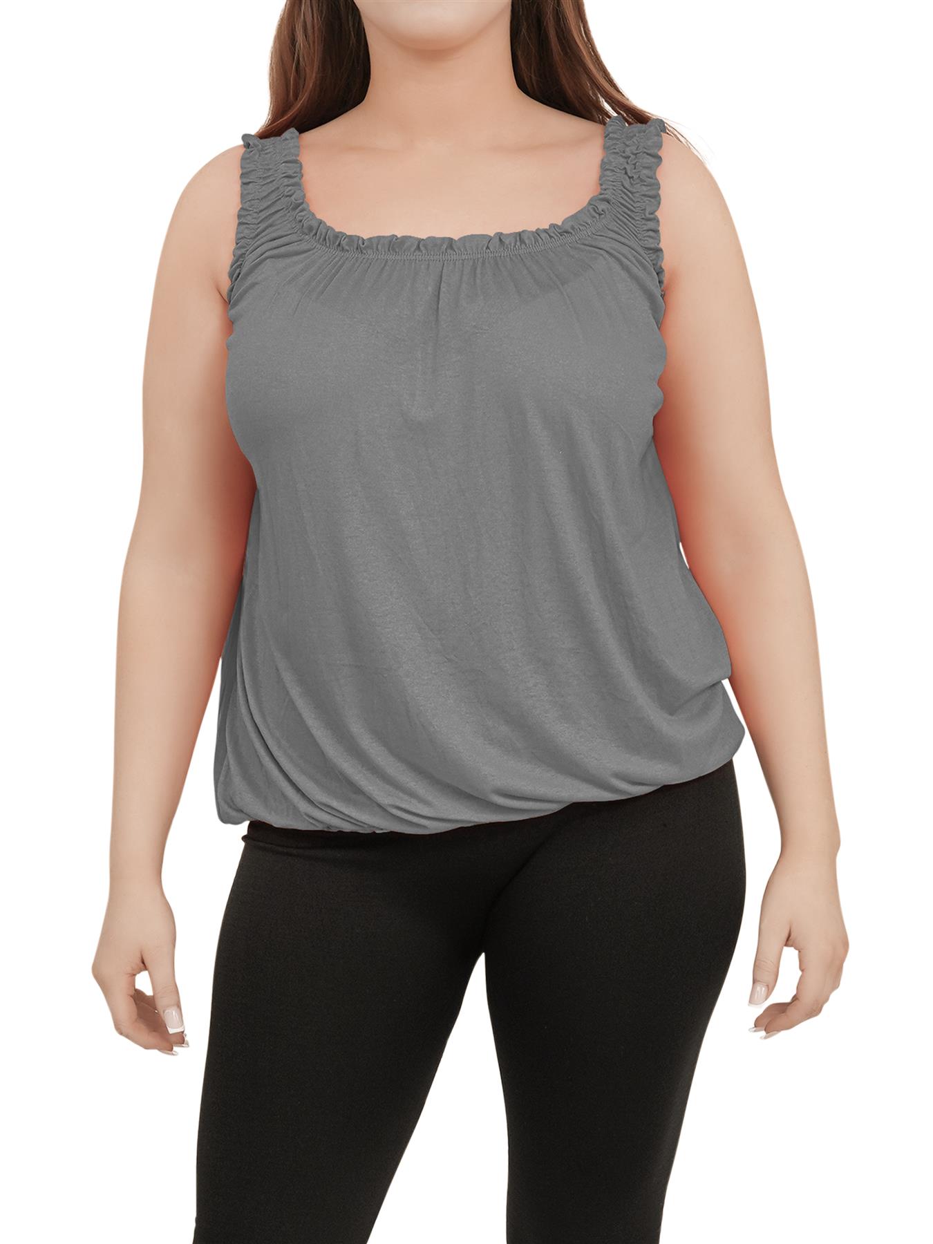 Women Round Scoop Neckline Gathered Vest Top Ladies Elastic Bubble Hem Summer - Picture 37 of 138