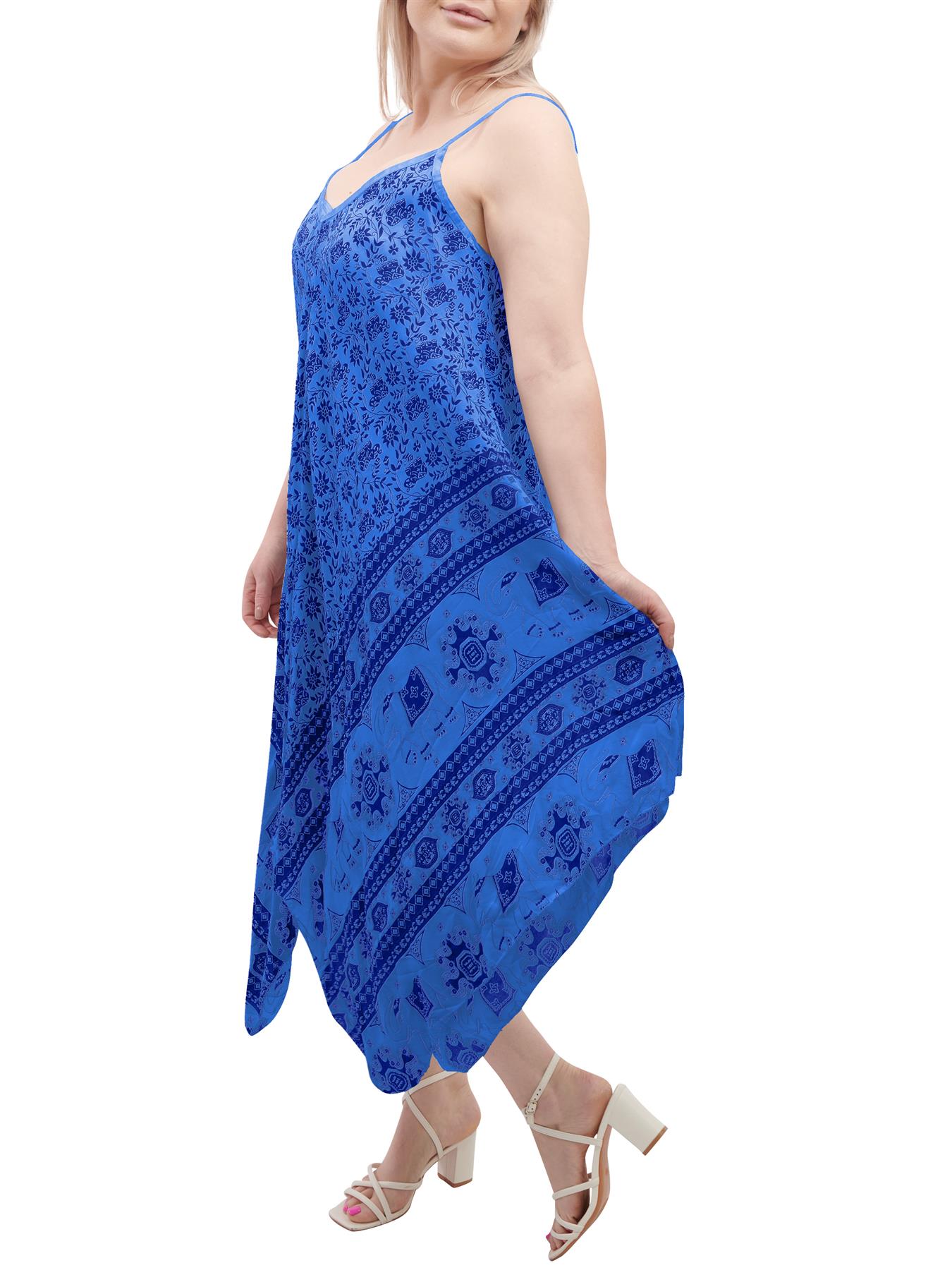 Womens Sleeveless Italian V Neck Hanky Dress Elephant Print Strappy Summer Maxi - Picture 59 of 72