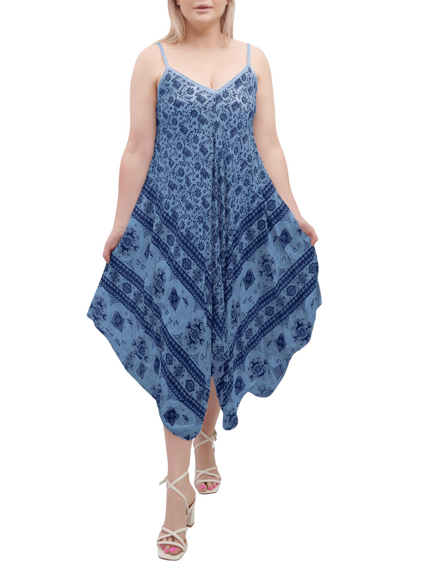 Womens Sleeveless Italian V Neck Hanky Dress Elephant Print Strappy Summer Maxi - Picture 18 of 72