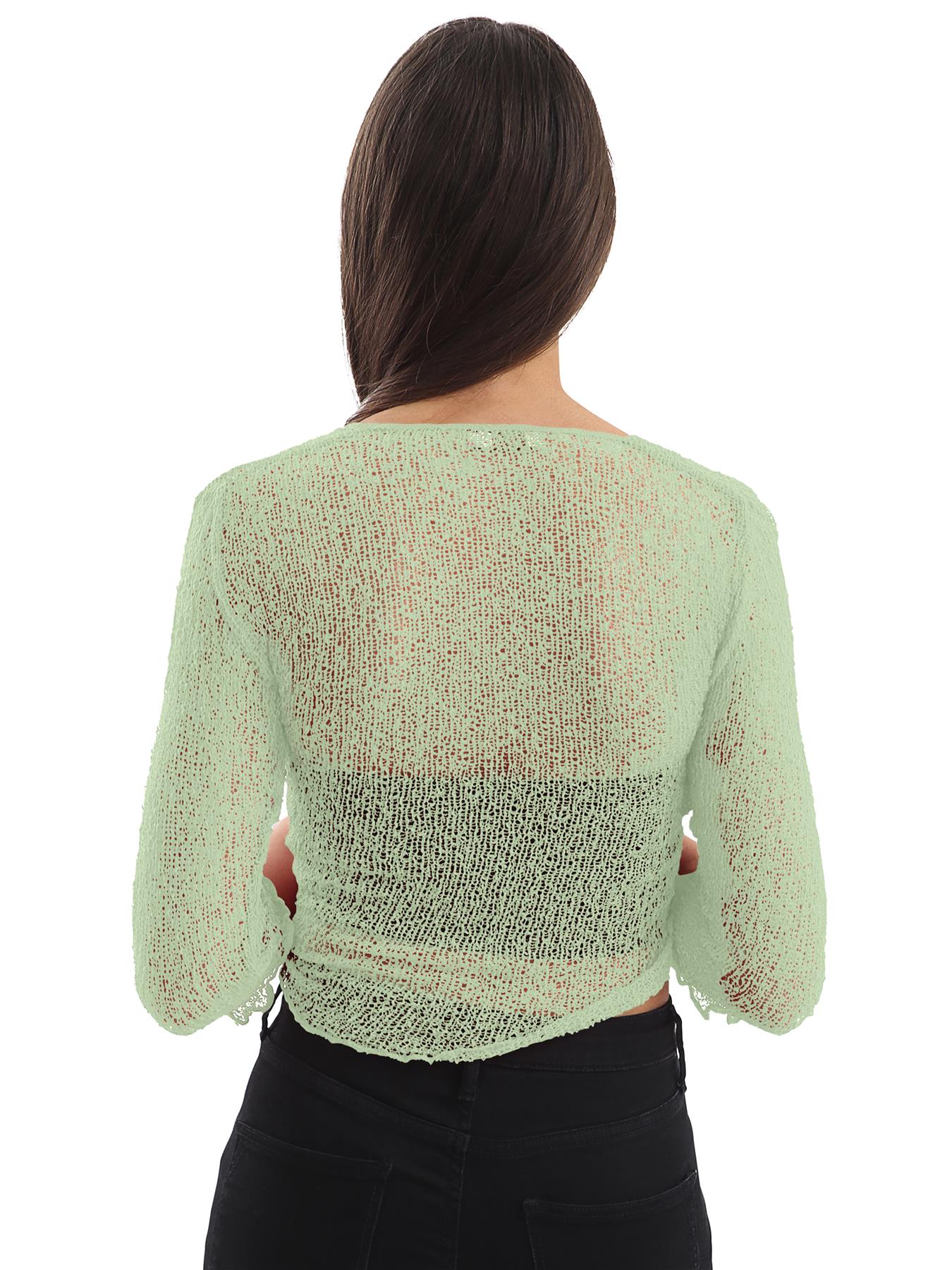 Womens Tie Up Open Front Shrug Ladies Knitted Cropped Bolero beach summer Top - Picture 88 of 169