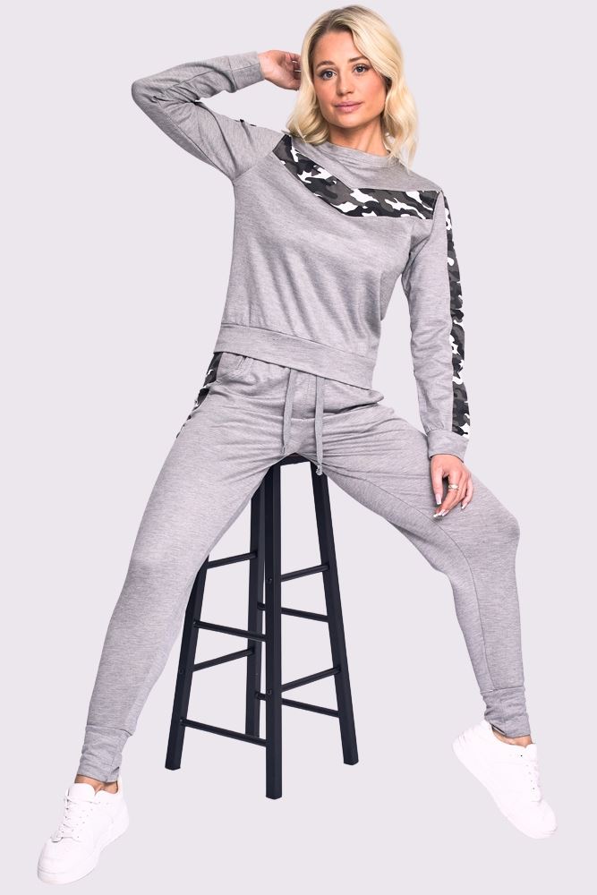 Womens Army Camou Side Stripe Jogging Bottom Loungewear Ladies Tracksuit Set UK - Picture 16 of 17