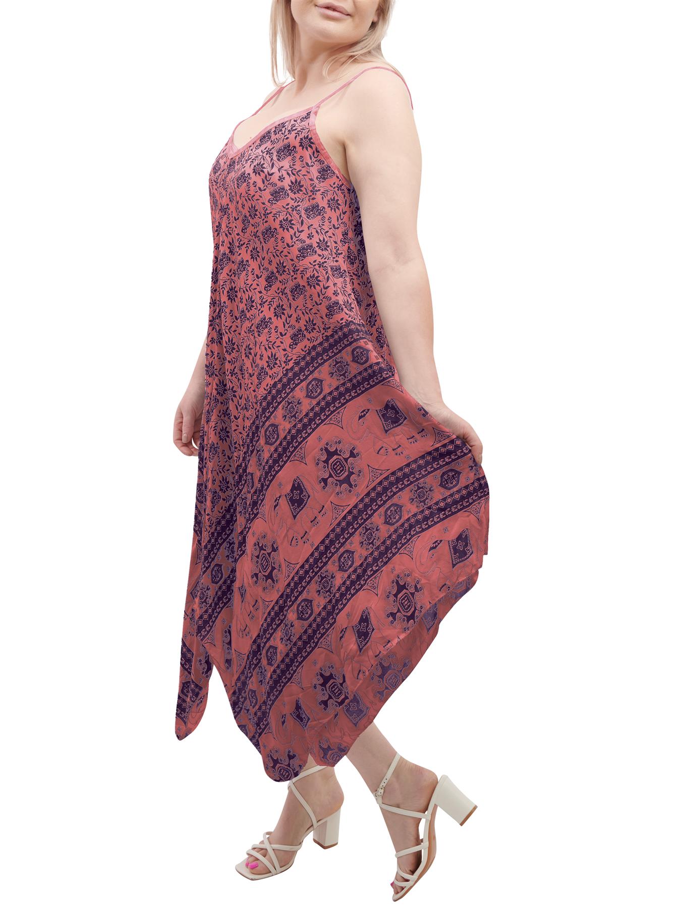 Womens Sleeveless Italian V Neck Hanky Dress Elephant Print Strappy Summer Maxi - Picture 16 of 72