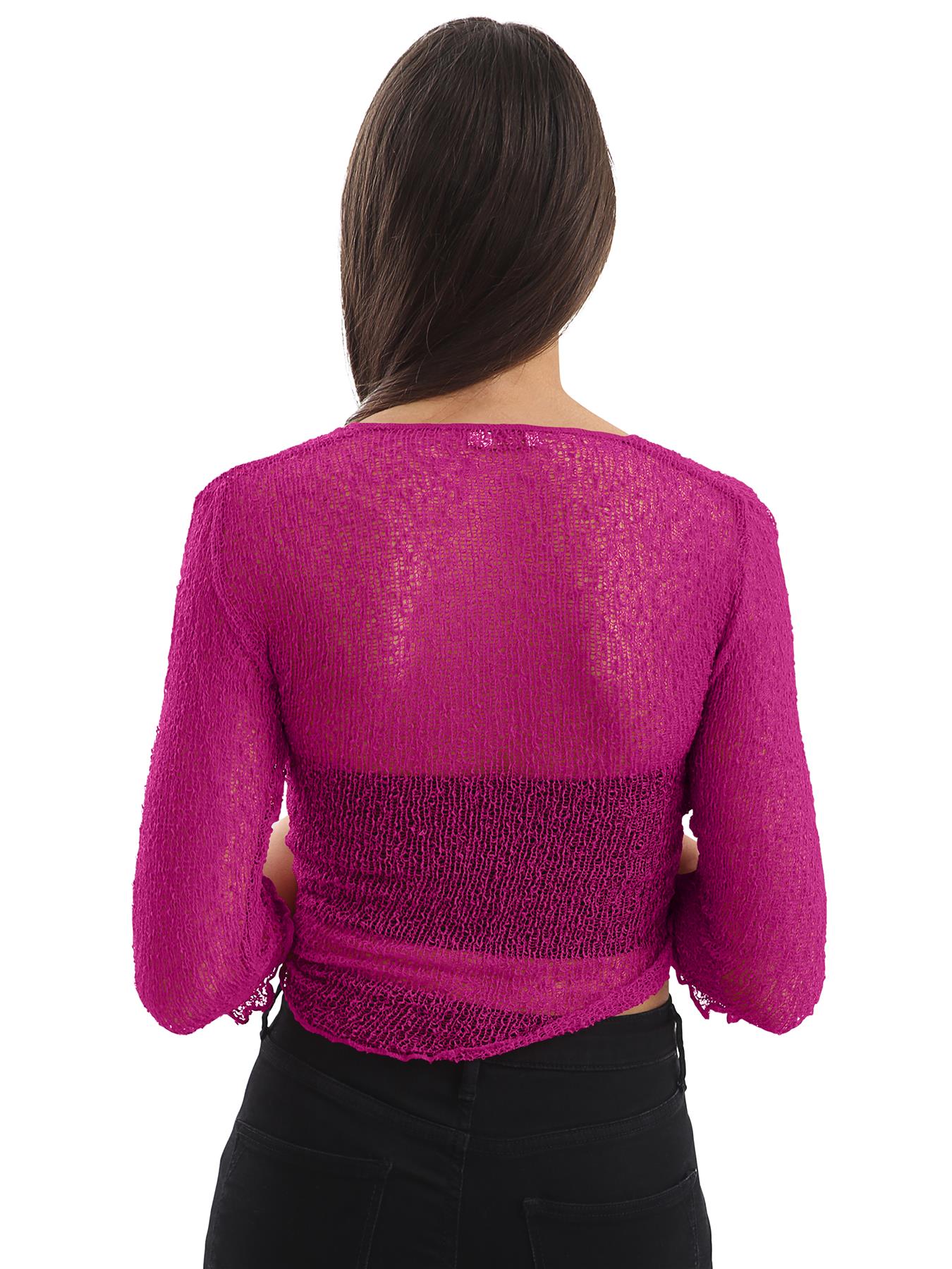 Womens Tie Up Open Front Shrug Ladies Knitted Cropped Bolero beach summer Top - Picture 163 of 169