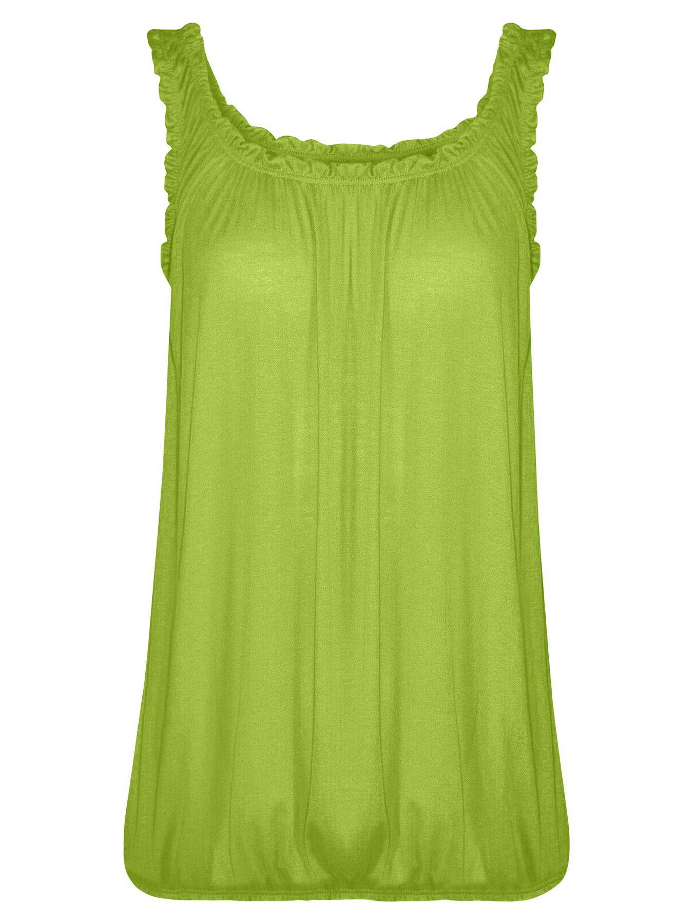 Women Round Scoop Neckline Gathered Vest Top Ladies Elastic Bubble Hem Summer - Picture 4 of 138