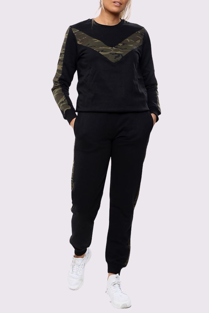 Womens Army Camou Side Stripe Jogging Bottom Loungewear Ladies Tracksuit Set UK - Picture 6 of 17