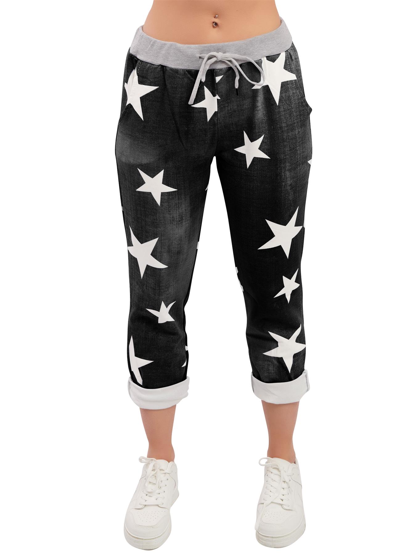 Women’s Italian Floral Print Joggers Cotton Stretch Trousers Magic Pants Jeans