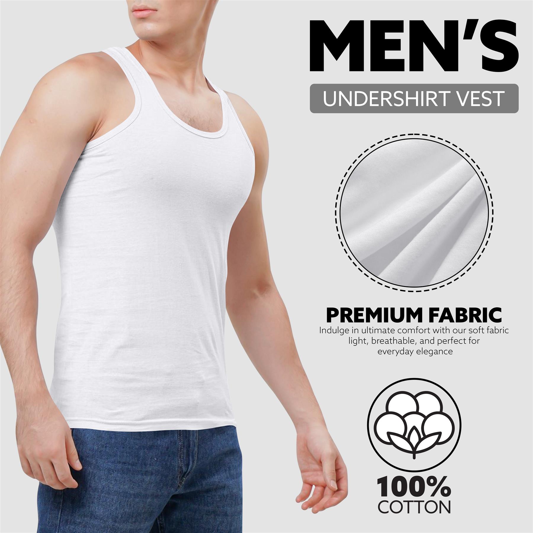 Herren-Unterhemden Trägershirt uni Sommer 100 % Baumwolle Tanktops für Fitnessstudio Training UK - Bild 6 von 6