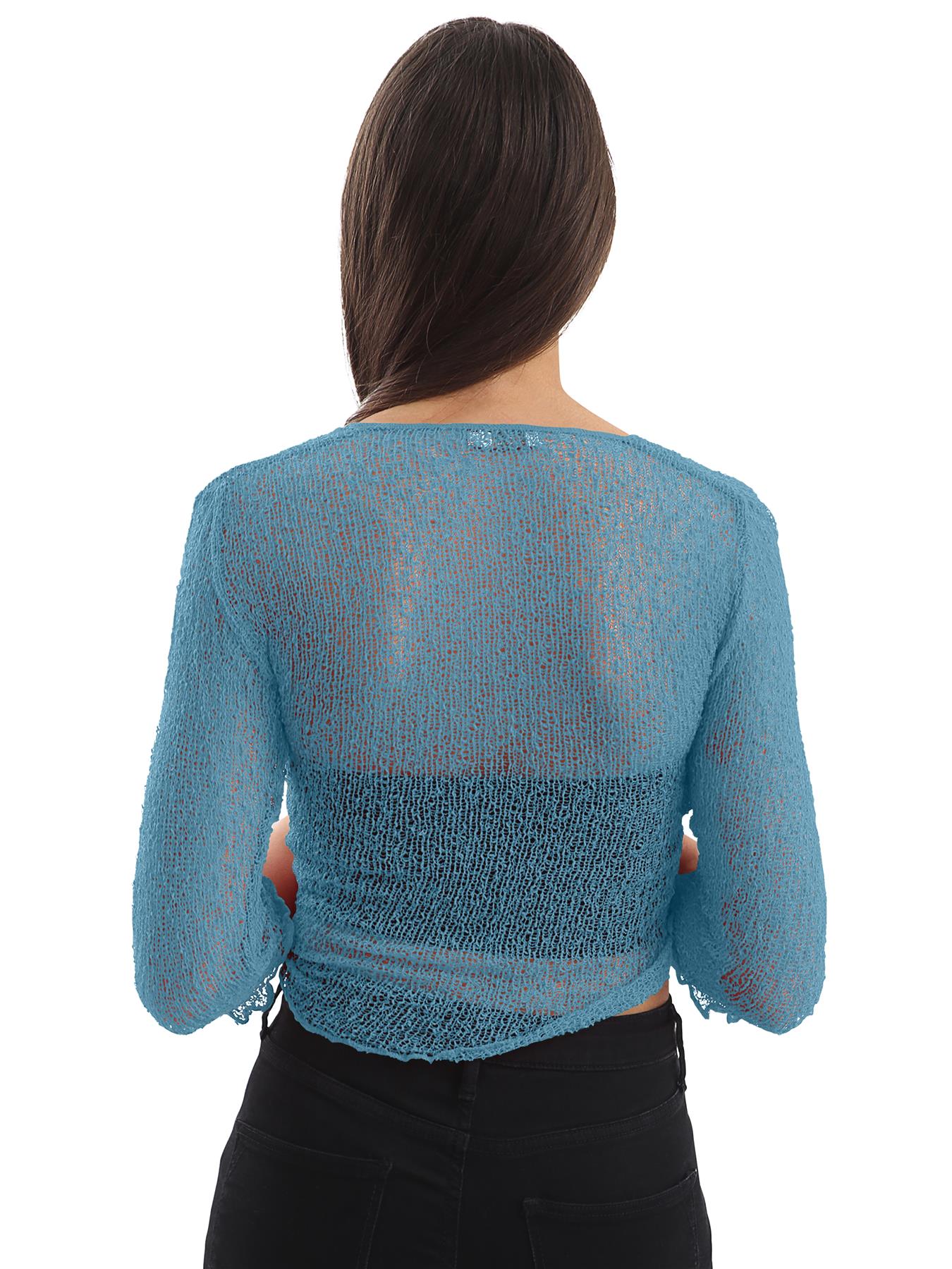 Womens Tie Up Open Front Shrug Ladies Knitted Cropped Bolero beach summer Top - Picture 36 of 169
