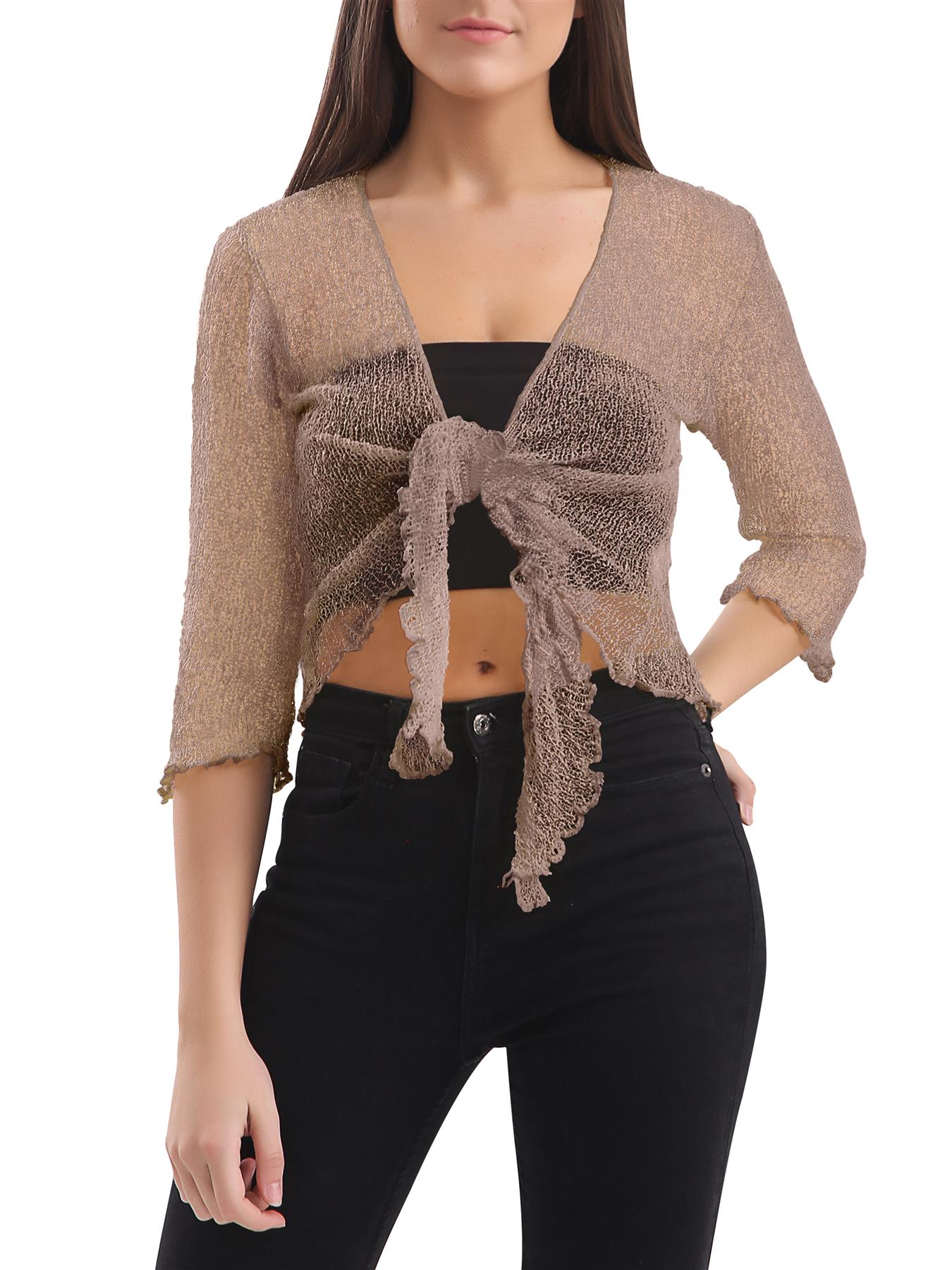 Womens Tie Up Open Front Shrug Ladies Knitted Cropped Bolero beach summer Top - Picture 24 of 169