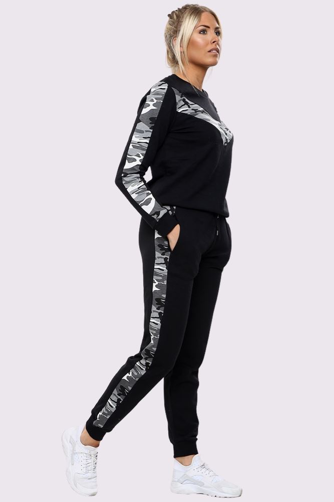 Womens Army Camou Side Stripe Jogging Bottom Loungewear Ladies Tracksuit Set UK - Picture 10 of 17