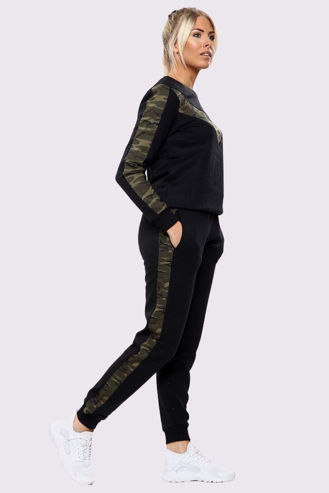 Womens Army Camou Side Stripe Jogging Bottom Loungewear Ladies Tracksuit Set UK - Picture 7 of 17