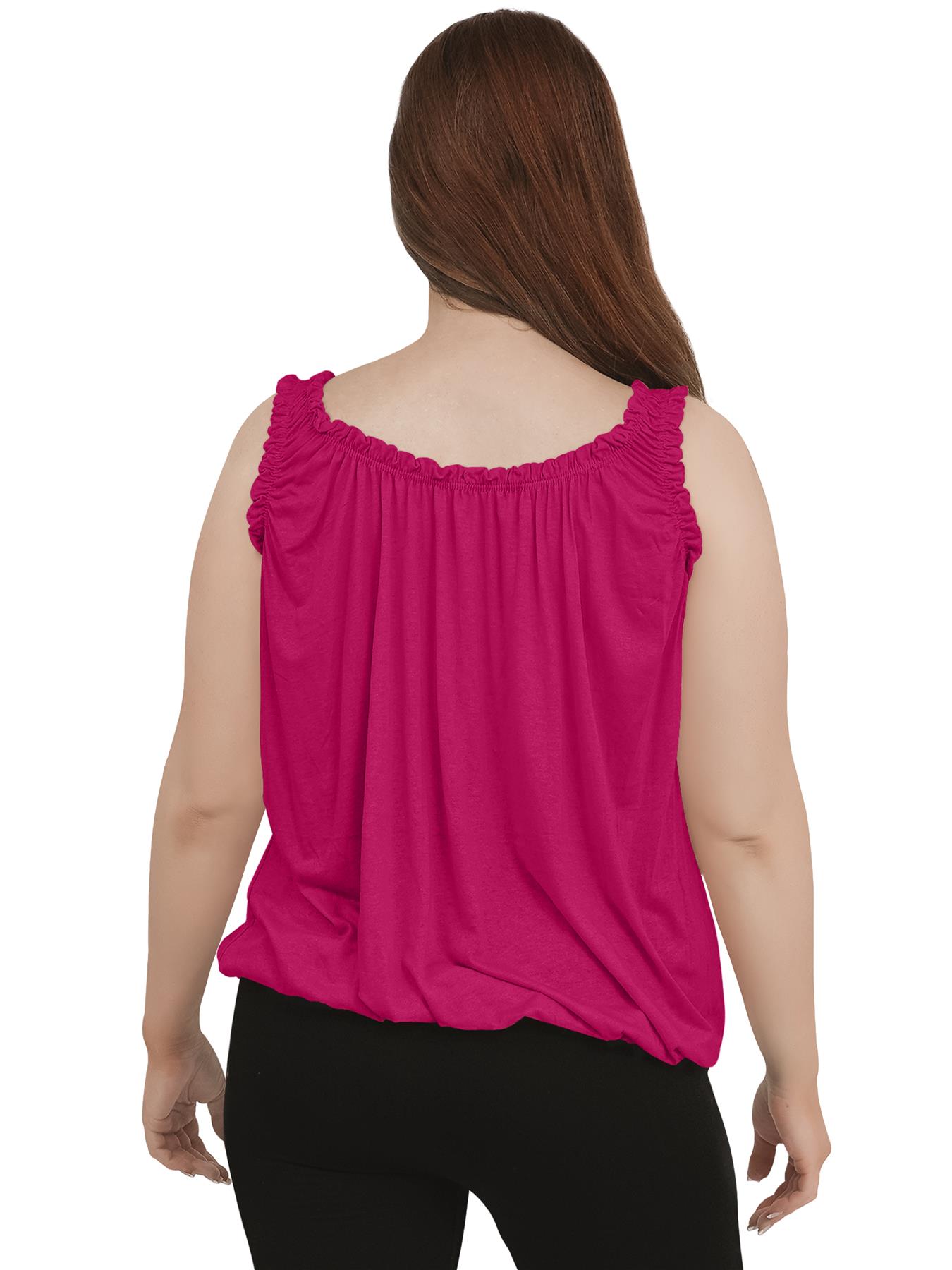 Women Round Scoop Neckline Gathered Vest Top Ladies Elastic Bubble Hem Summer - Picture 48 of 138