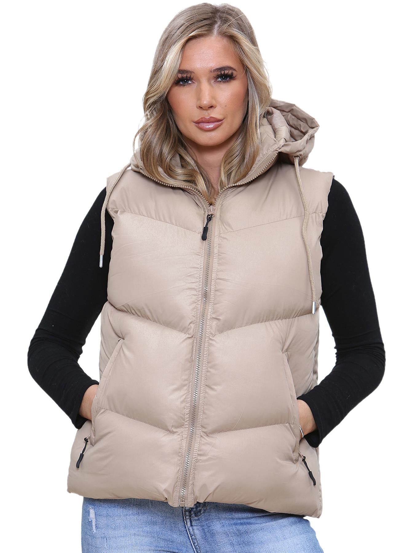 Women Italian Short Gillet Sleeveless Puffer Hooded Lightweight Zip Up Jacket - Picture 4 of 10