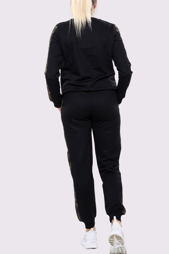 Womens Army Camou Side Stripe Jogging Bottom Loungewear Ladies Tracksuit Set UK - Picture 8 of 17