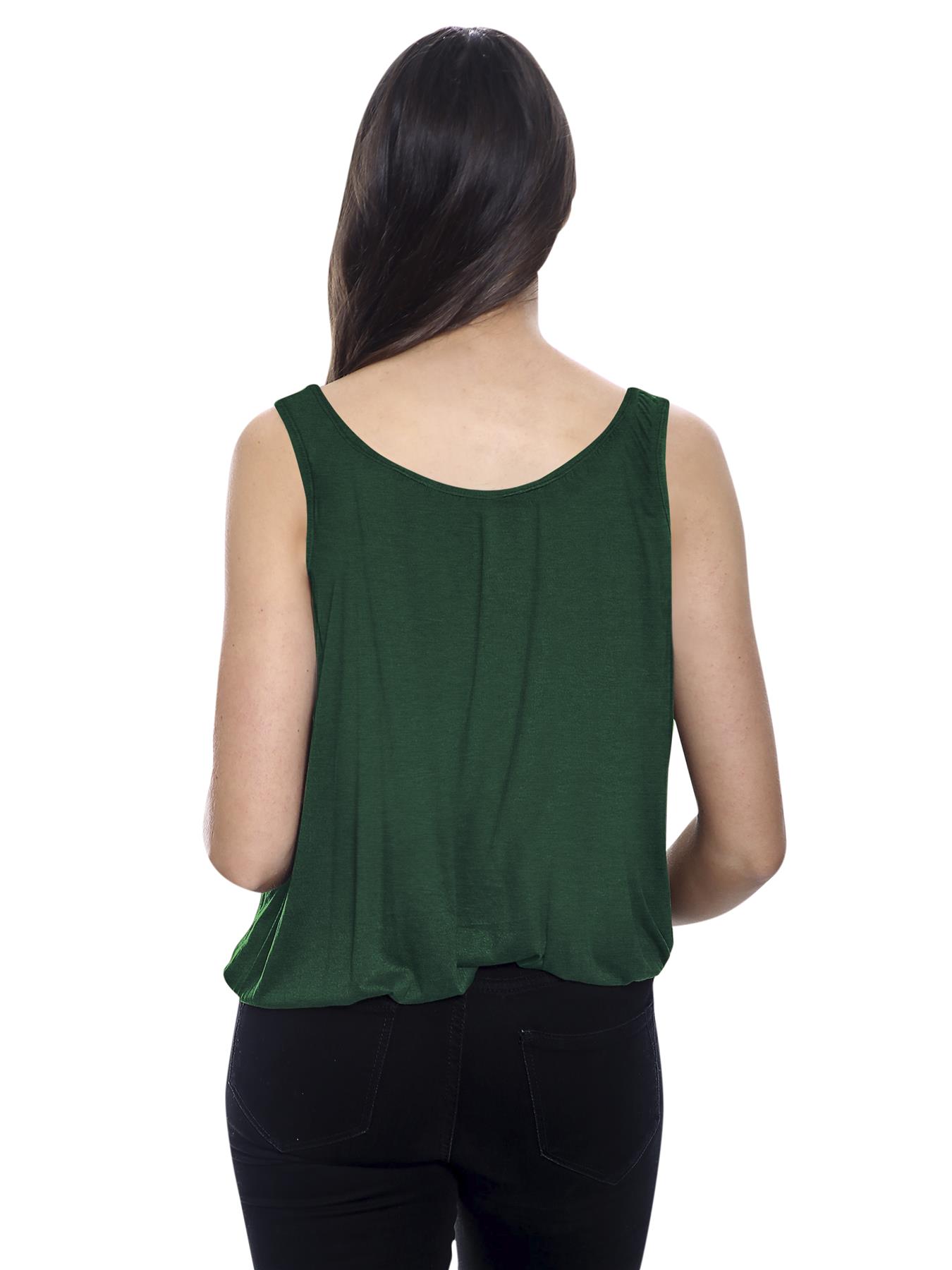 Womens Italian Plated Basic Top Ladies Elasticated Round Scoop Neck Vest T-Shirt - Picture 26 of 102