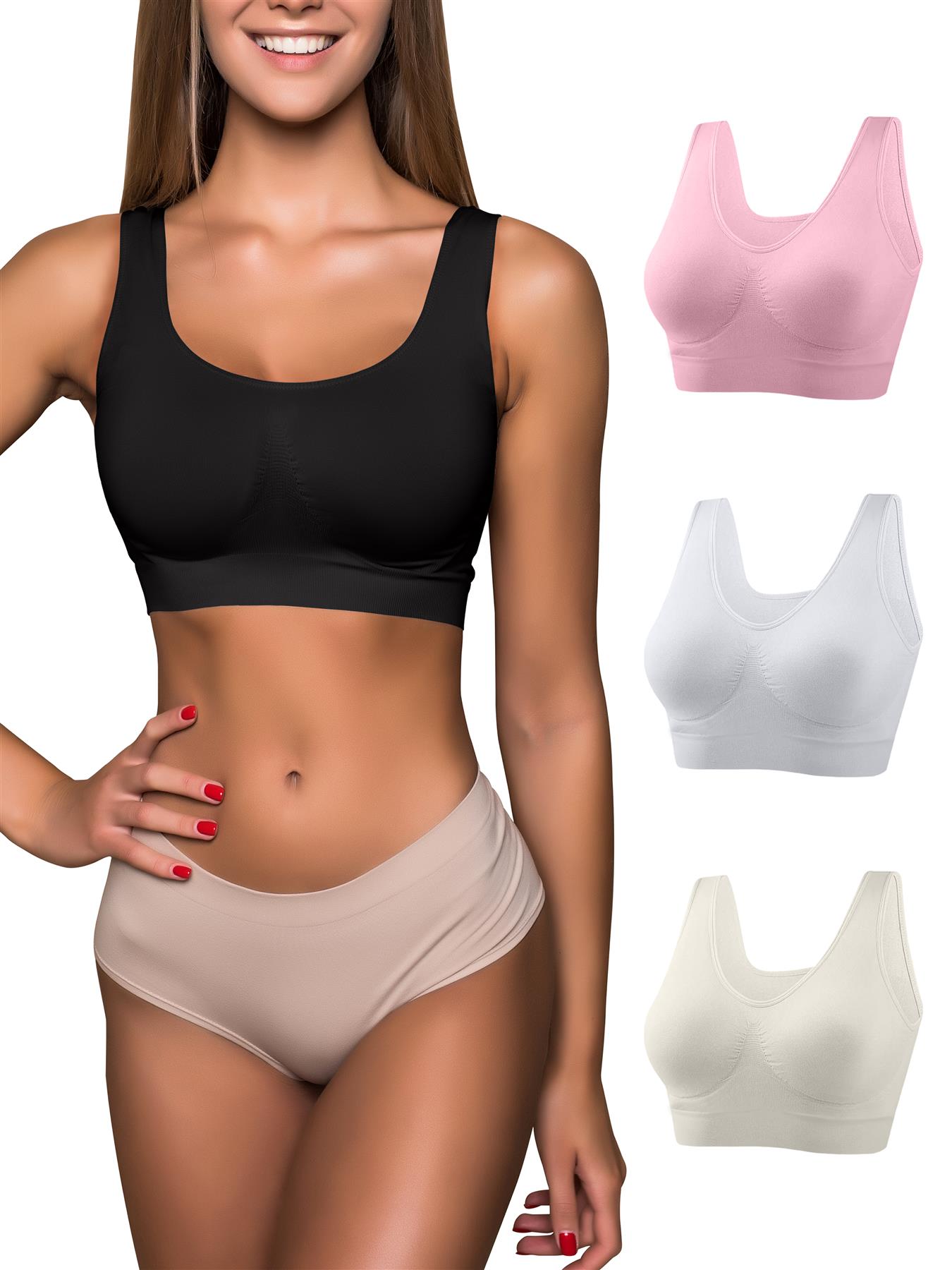 Womens Ladies Comfort Padded Stretch Sports Yoga Bra Top Crop Vest Tank - Picture 6 of 62