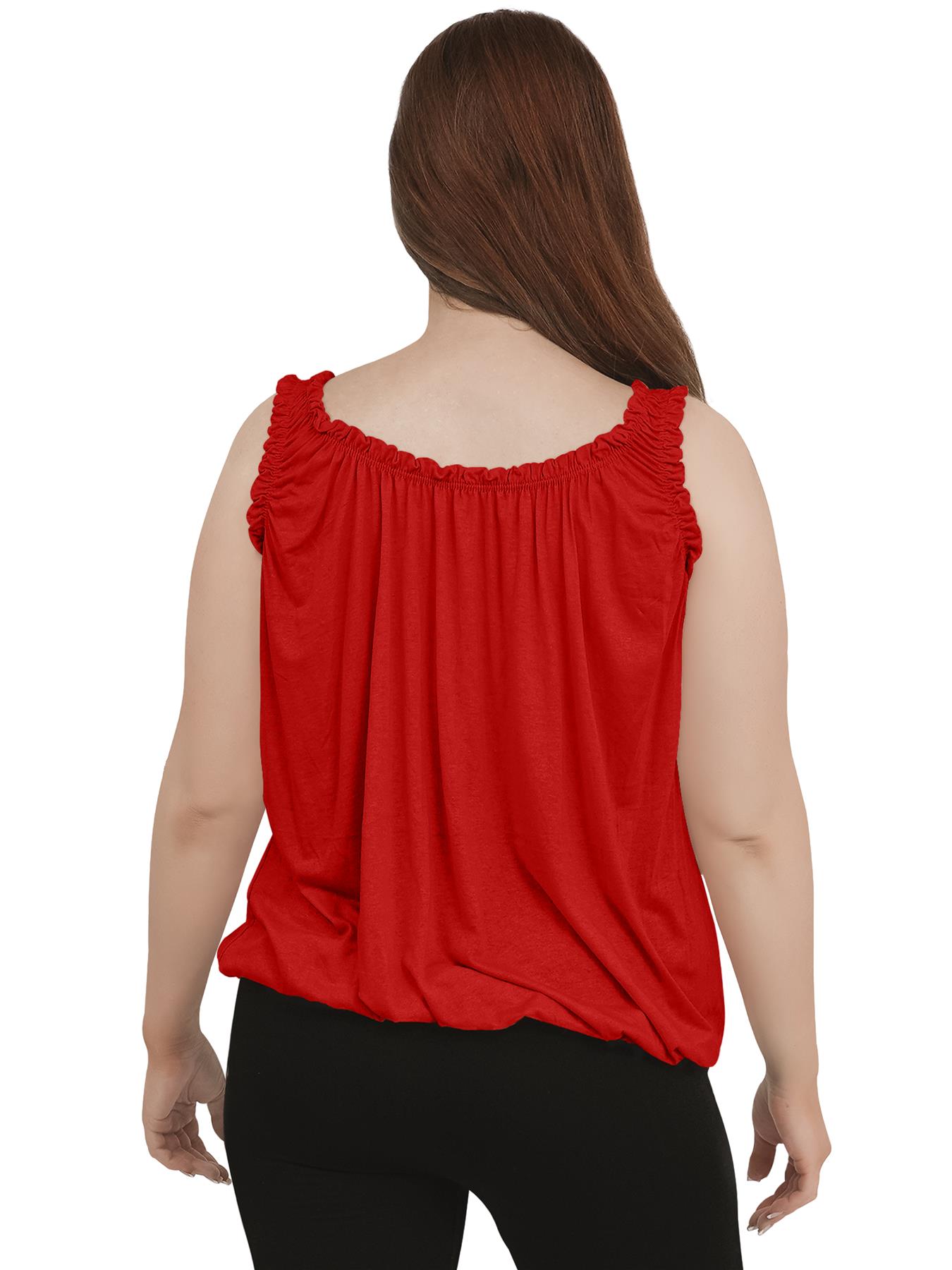 Women Round Scoop Neckline Gathered Vest Top Ladies Elastic Bubble Hem Summer - Picture 111 of 138