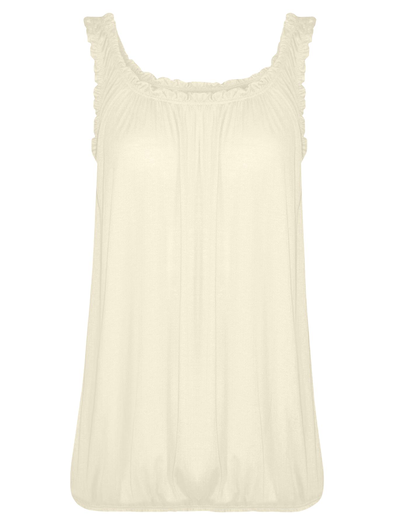 Women Round Scoop Neckline Gathered Vest Top Ladies Elastic Bubble Hem Summer - Picture 64 of 138