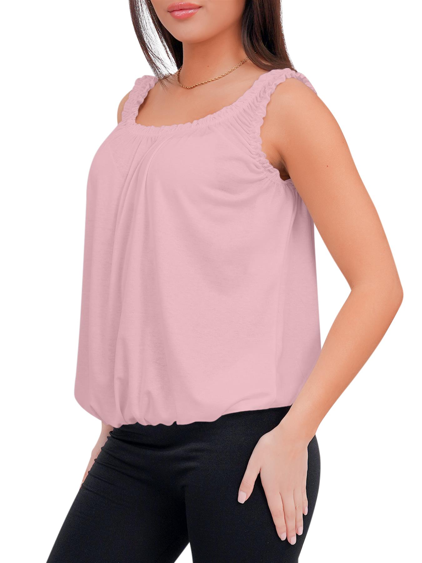 Women Round Scoop Neckline Gathered Vest Top Ladies Elastic Bubble Hem Summer - Picture 9 of 138