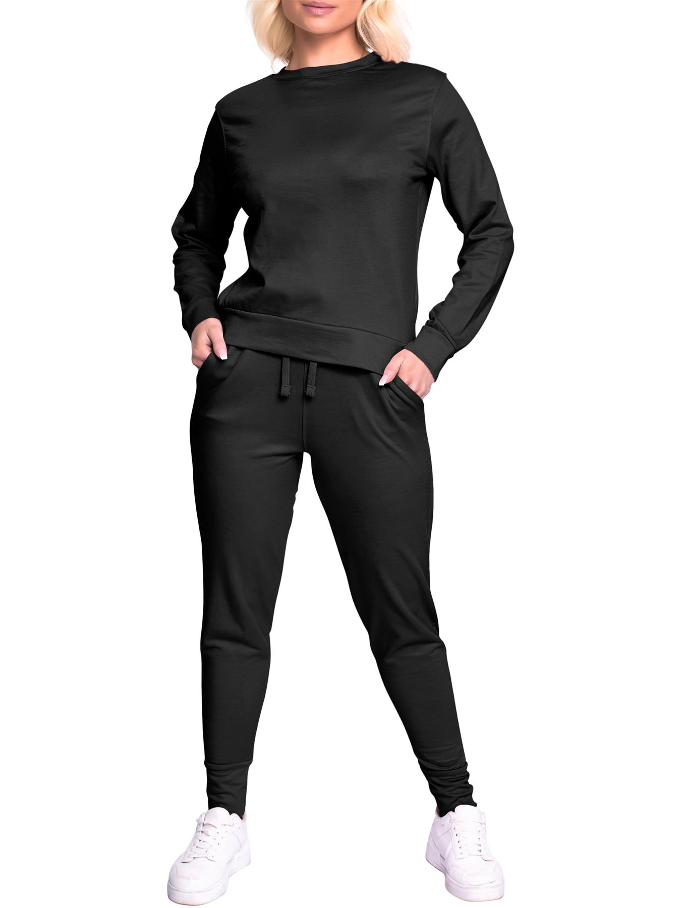 Womens Long Sleeve Plain Lounge Wear Set Ladies Casual Comfy Two Piece Tracksuit - Picture 19 of 27