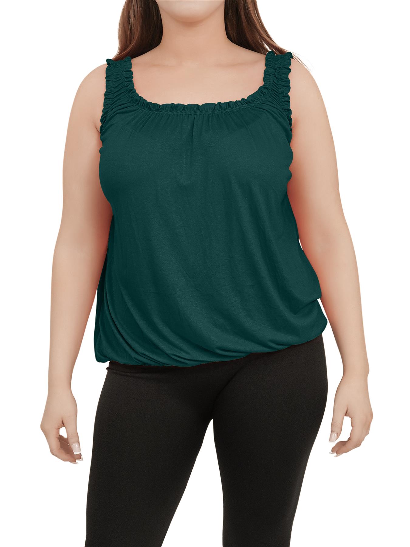 Women Round Scoop Neckline Gathered Vest Top Ladies Elastic Bubble Hem Summer - Picture 33 of 138